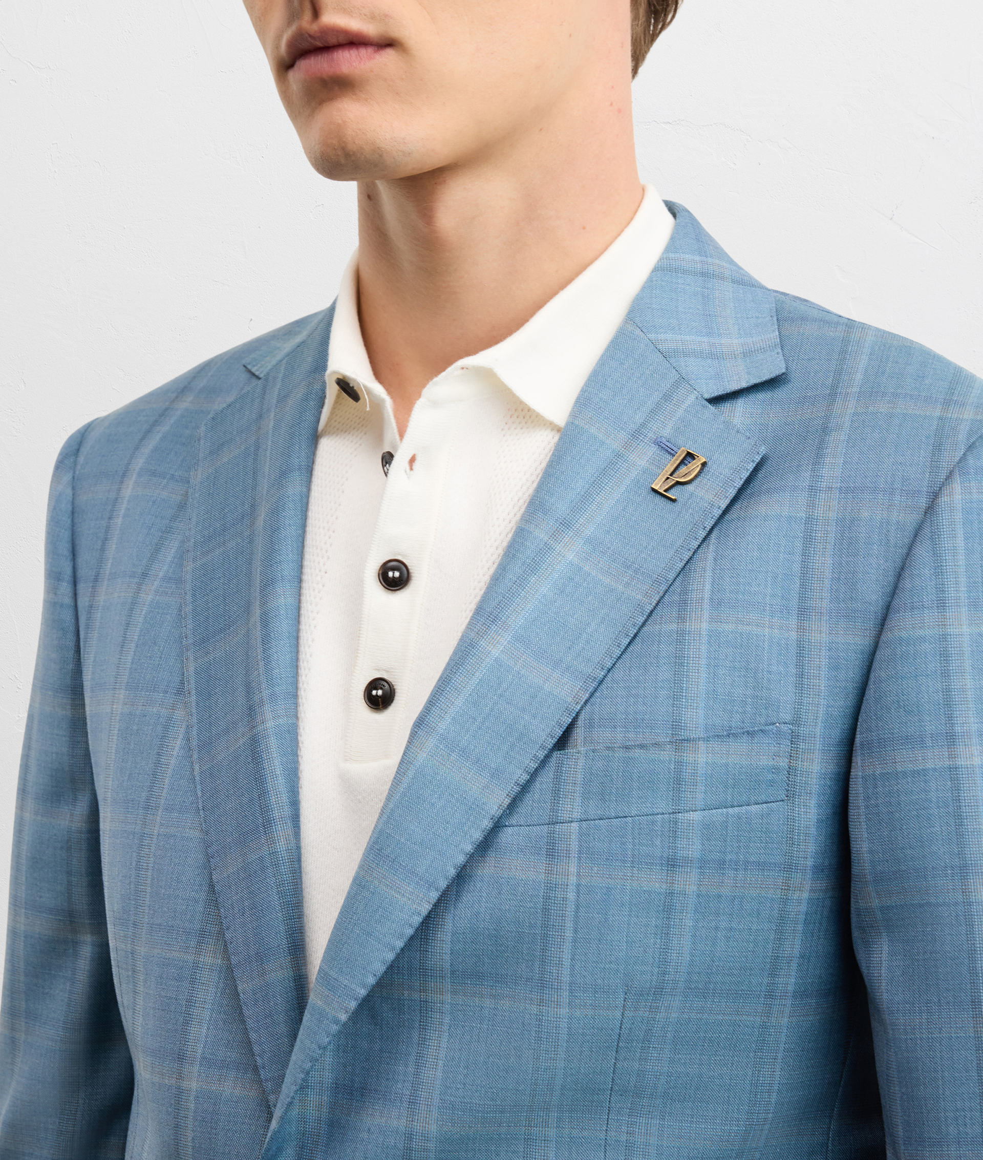 TEAL BLUE CHECKED VIRGIN WOOL VICENZA LINE HALF LINED JACKET