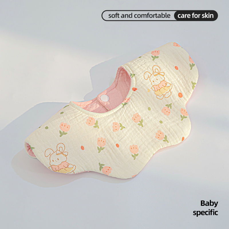 Premium 2 Layer Muslin Baby Bib 360 Degree Rotation 8 Petal Shape Soft Cotton Gauze Infant Drool Bib for Daily Feeding Wear