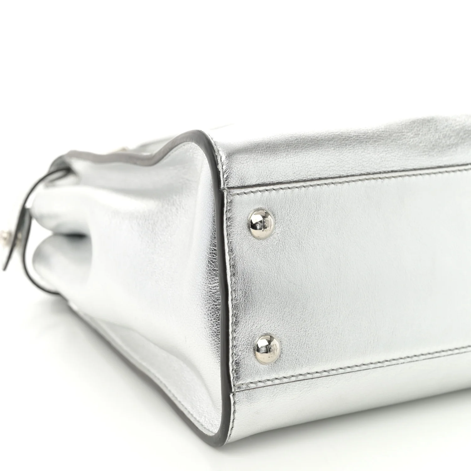 Vitello Catalan Mirror Medium Peekaboo Iconic Satchel Argento