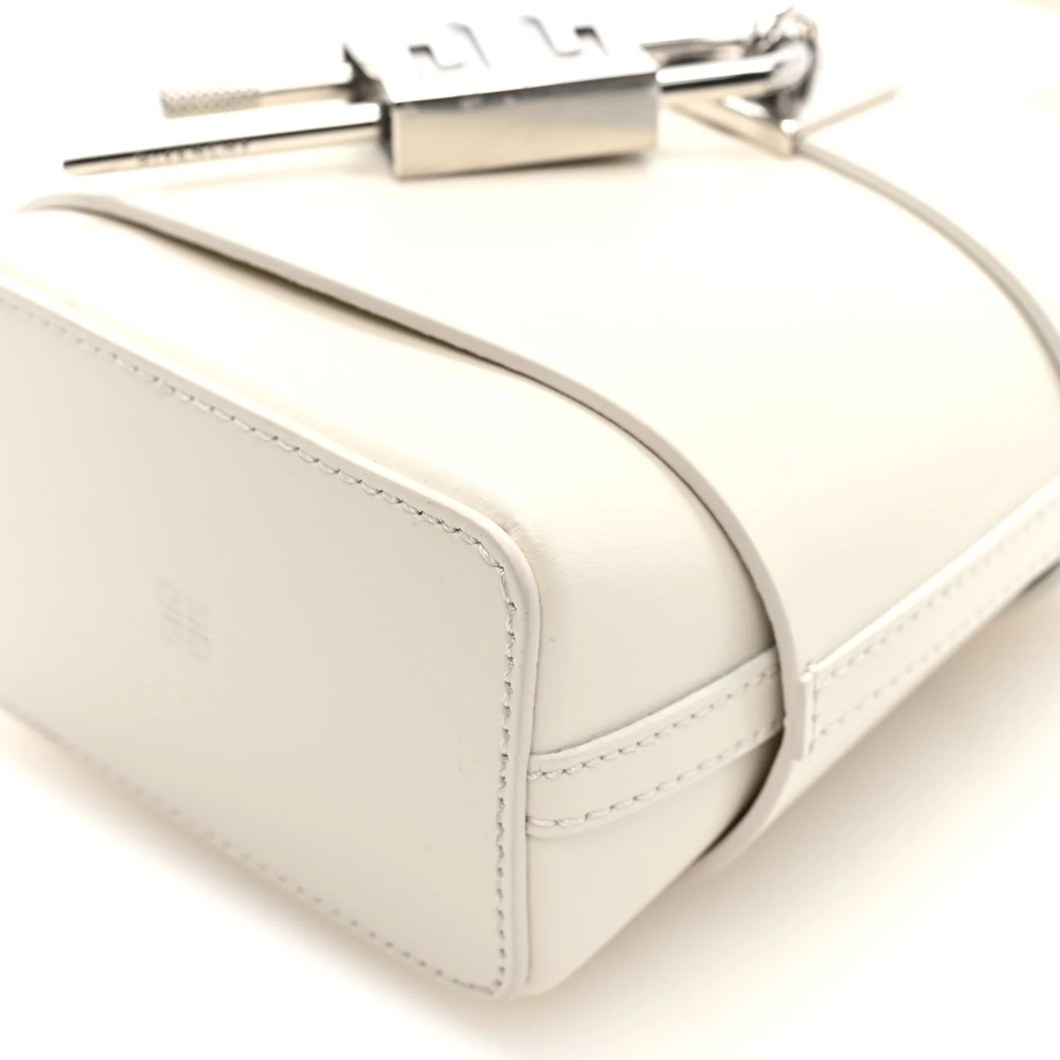 Box Calfskin Micro Shark Lock Bucket Bag White
