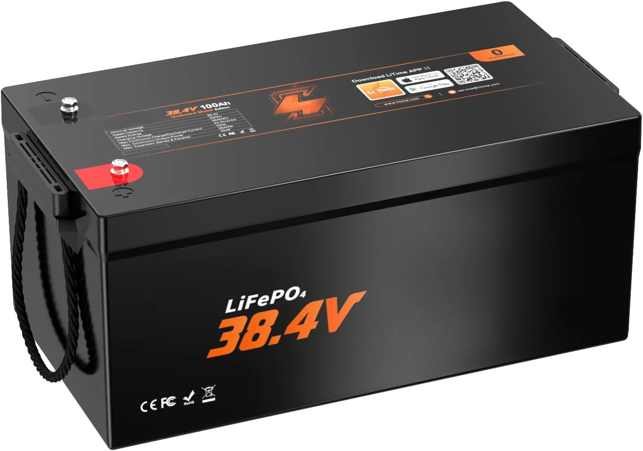 Batterie LiFePO4 36 V 100 Ah OBM avec protection contre les basses températures et Bluetooth, BMS 100 A intégré, batterie lithium-fer-phosphate à décharge profonde, idéale pour les moteurs de pêche à la traîne, les yachts, les bateaux, les camping-ca