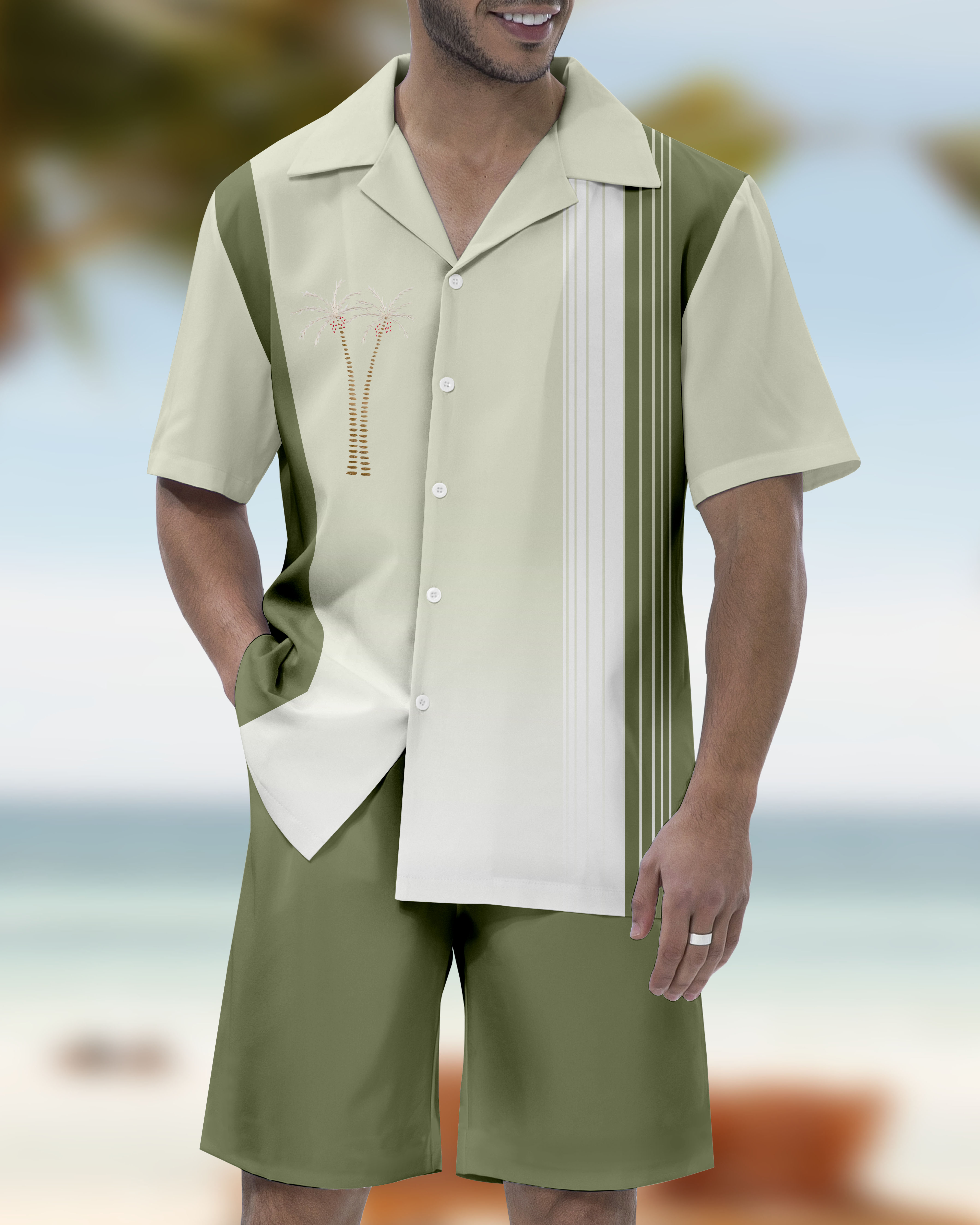 Ensemble chemise à manches courtes pour homme, motif tête de perroquet, col cubain hawaïen, réf. 058