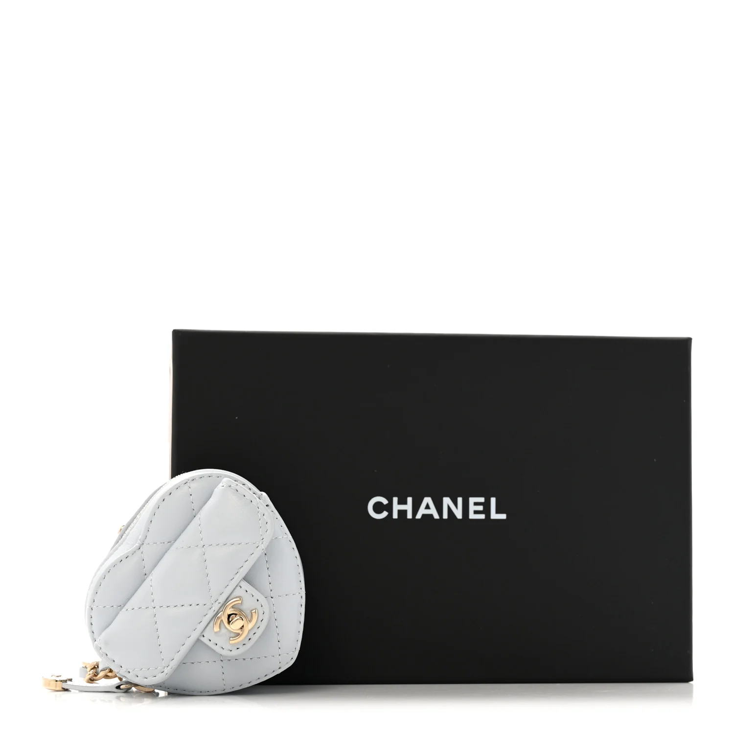 Lambskin Quilted CC Mini In Love Heart Bag Charm Light Blue