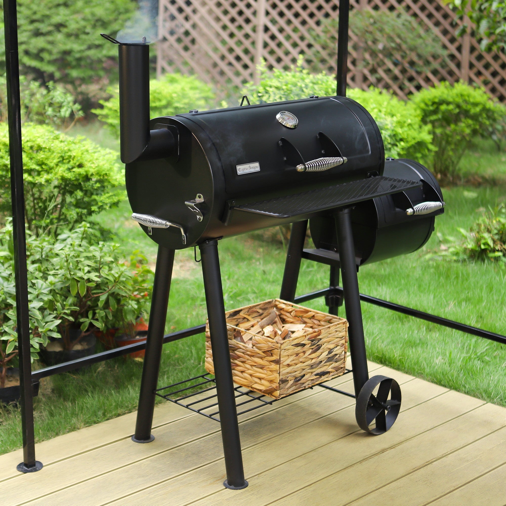 & William Portable BBQ Charcoal Grill with Offset Smoker. Black
