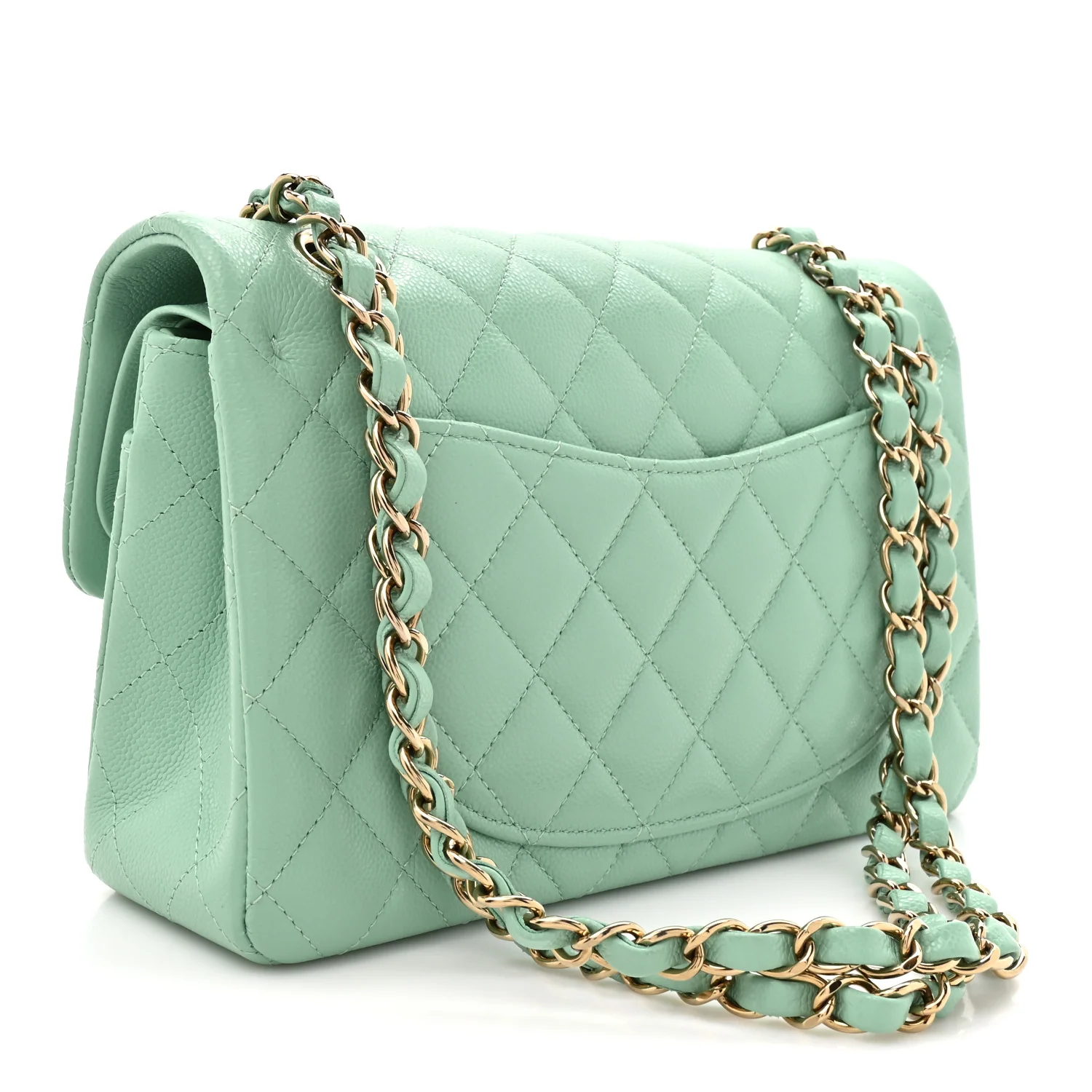 Caviar Quilted Small Double Flap Light Green