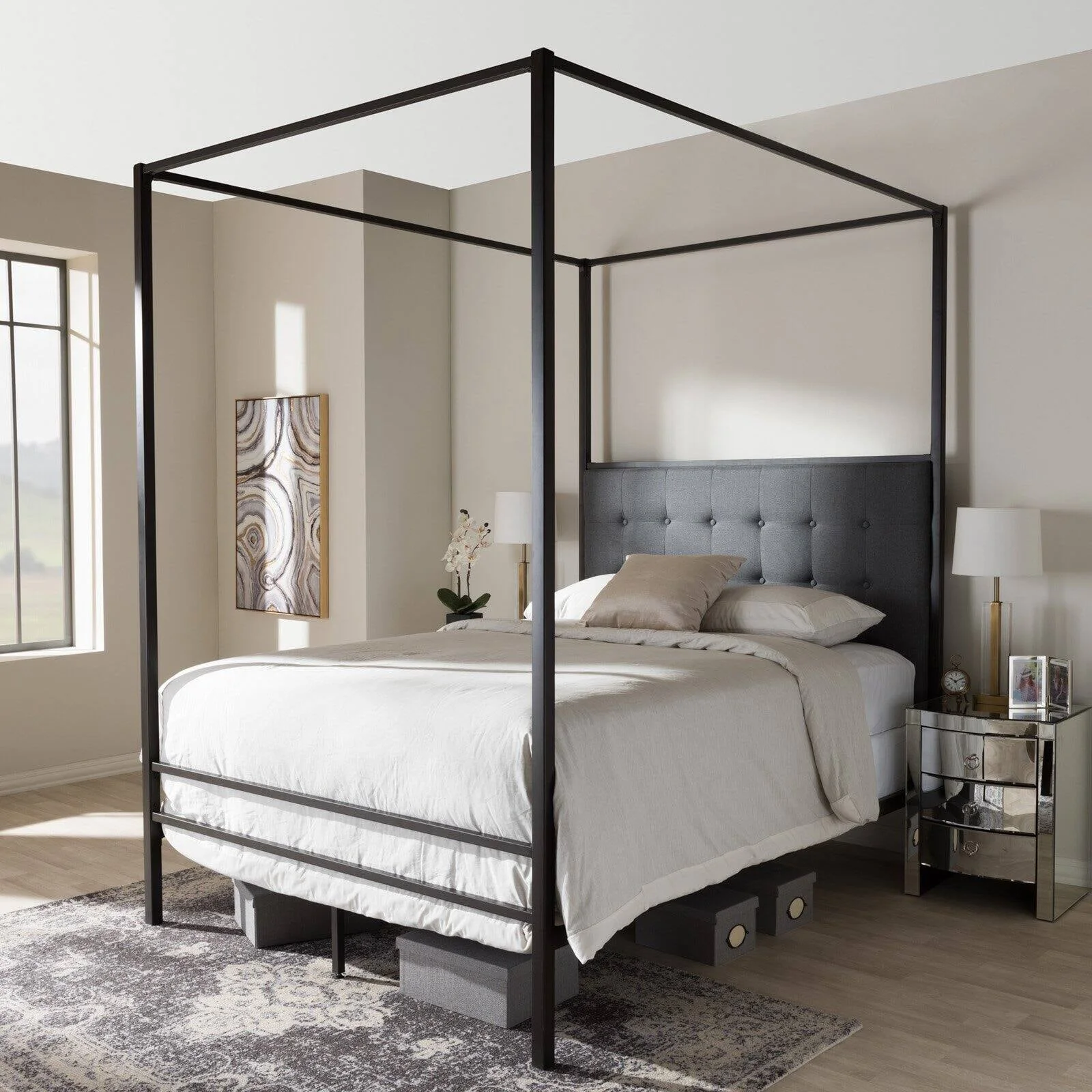 Baxton Studio Eleanor Vintage Black Finished Metal Canopy Queen Bed