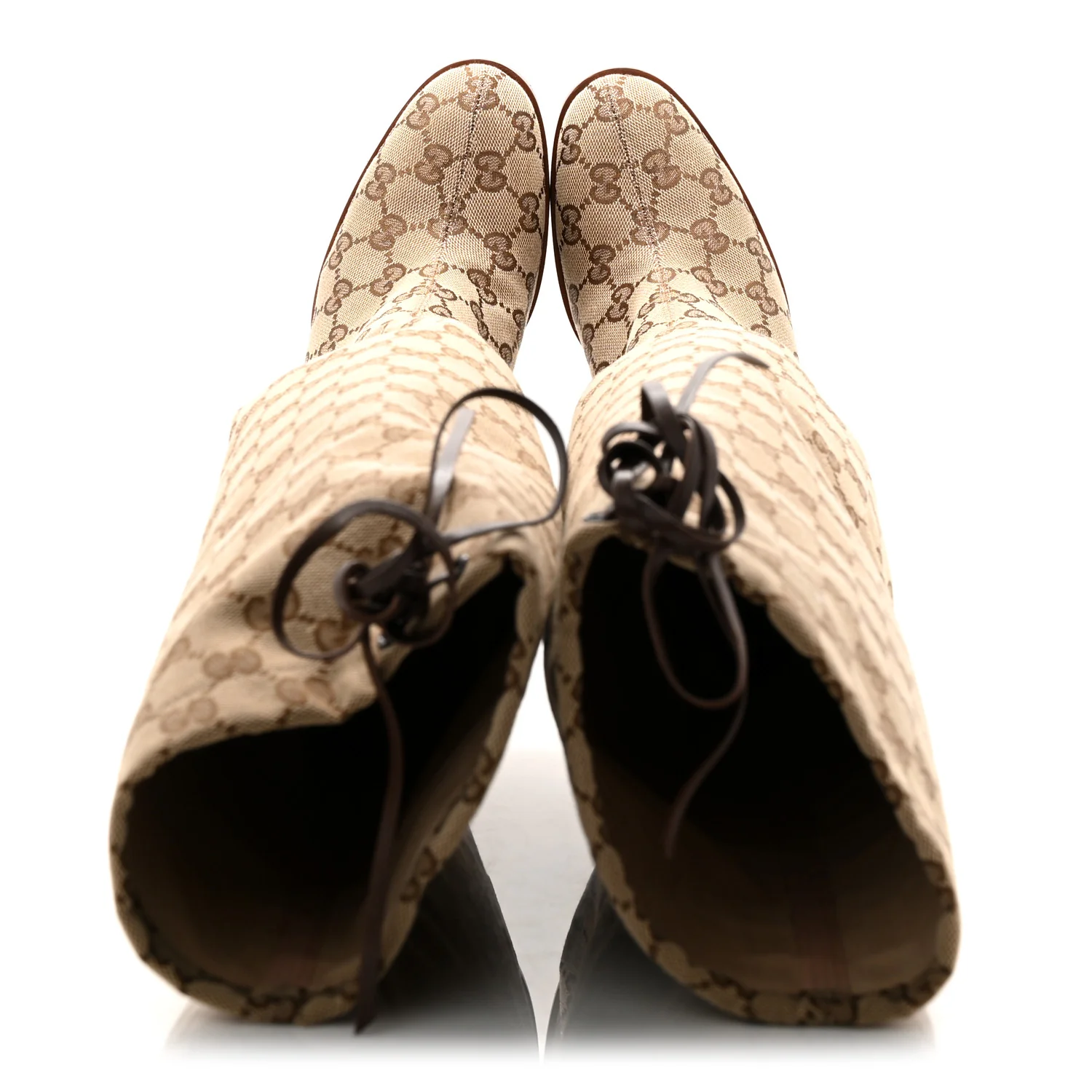 Monogram Malaga Kid Lisa Mid Heel Boots 37 Beige Ebony