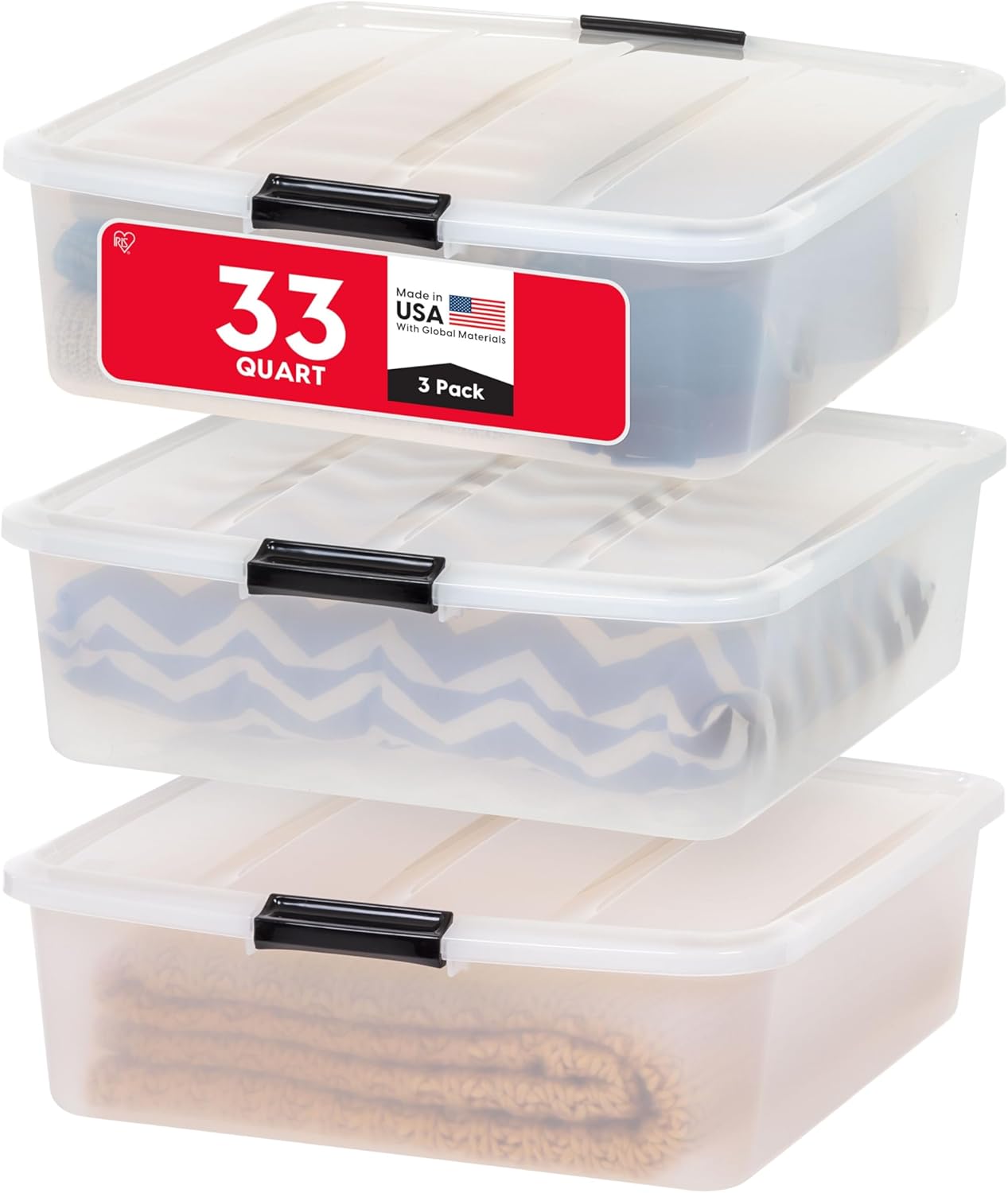 IRIS USA 3-Pack, 33 QtUnder Bed Storage Bin with Lids, Clear