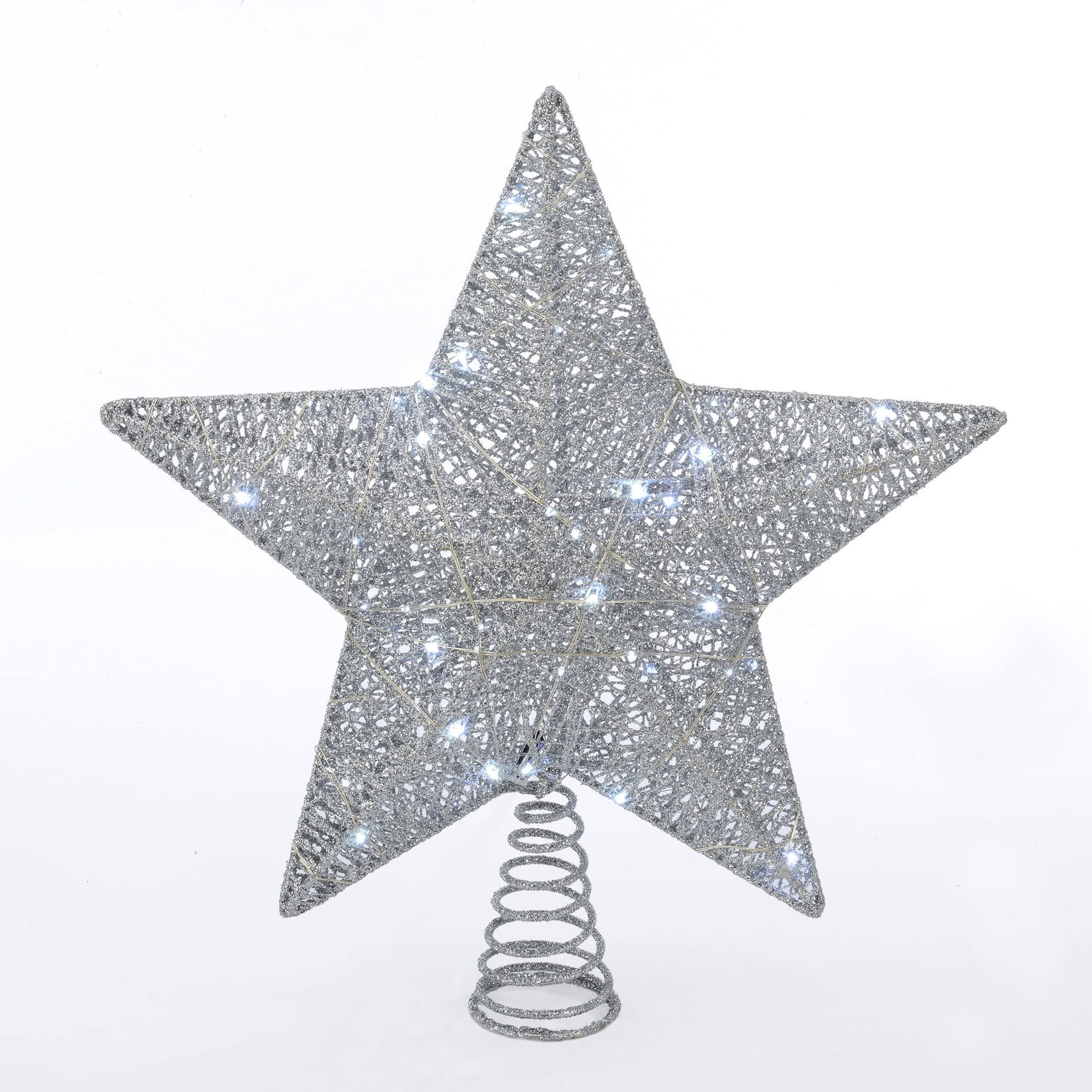 Holiday Time LED Christmas Tree Topper, Silver Star, 15 inch