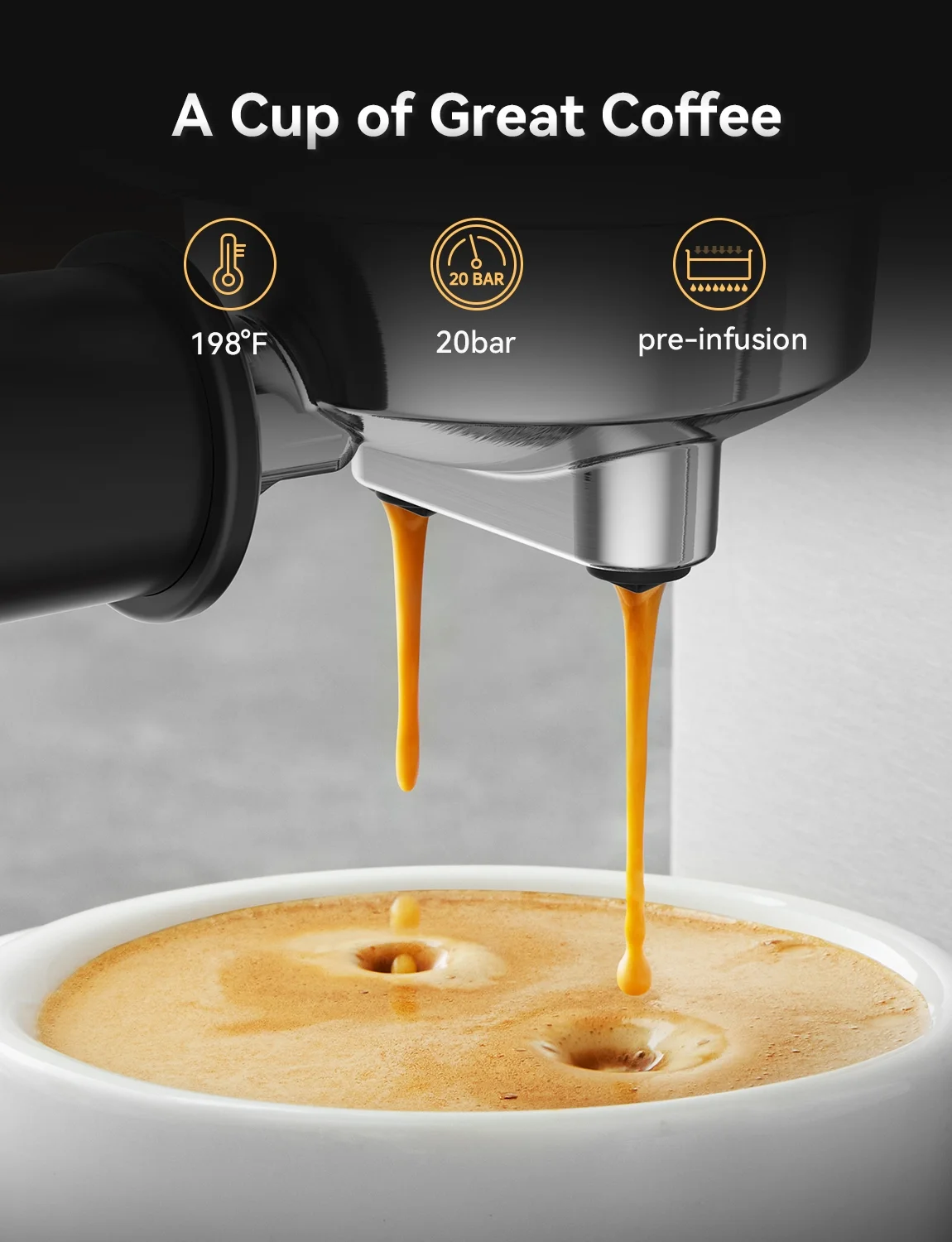 Espresso Machine 15 Bar Professional Espresso Maker with Milk Frother Steam Wand, Cappuccino Latte Machine, Espresso Coffee Machine for Home- Stainless Steel(Visible Pressure Guage) - Image 8