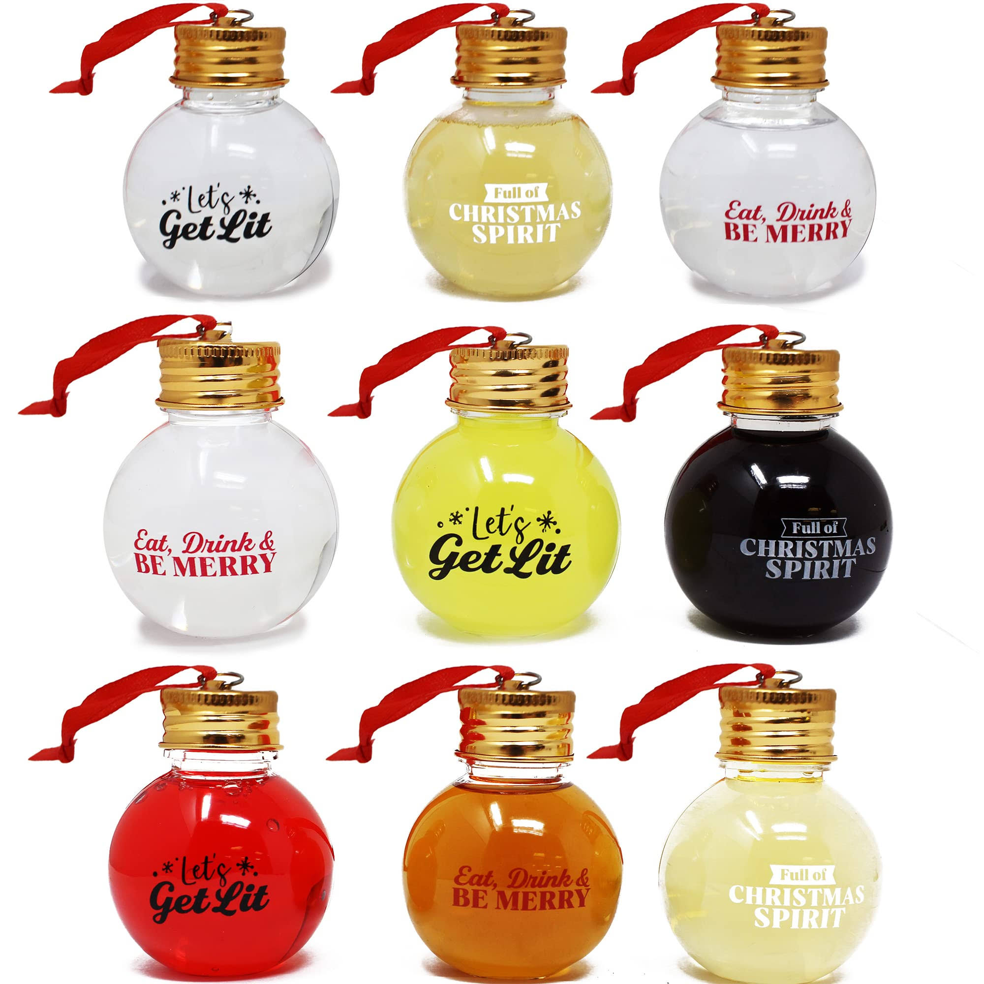 Joiedomi 9 Pcs Boozeball Christmas Ornaments Set 1.7 oz Fillable Ball Ornaments Christmas Decorations for Christmas Holiday Indoor and Outdoor