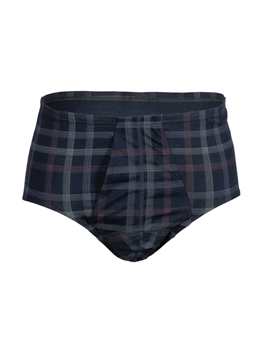 Slip ouvert homme en coton carreaux bleu marine