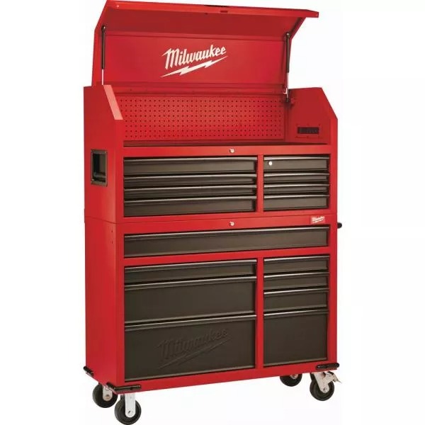 Coffre à outils en acier à 16 tiroirs de 46 po et ensemble d'armoire roulante, rouge et noir mat texturé