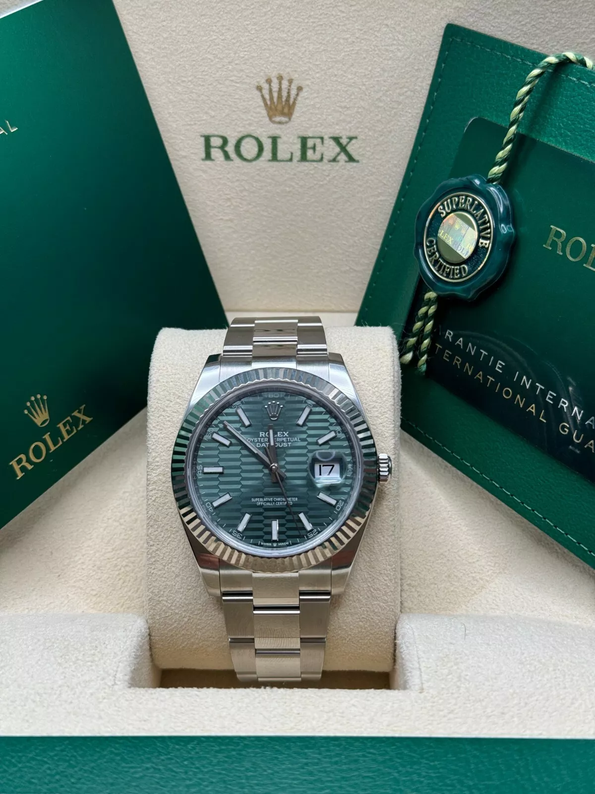 [Super Clone]RLX  Datejust 41mm 126334-0029 Mint Green Fluted Motif Dial Oyster Bracelet