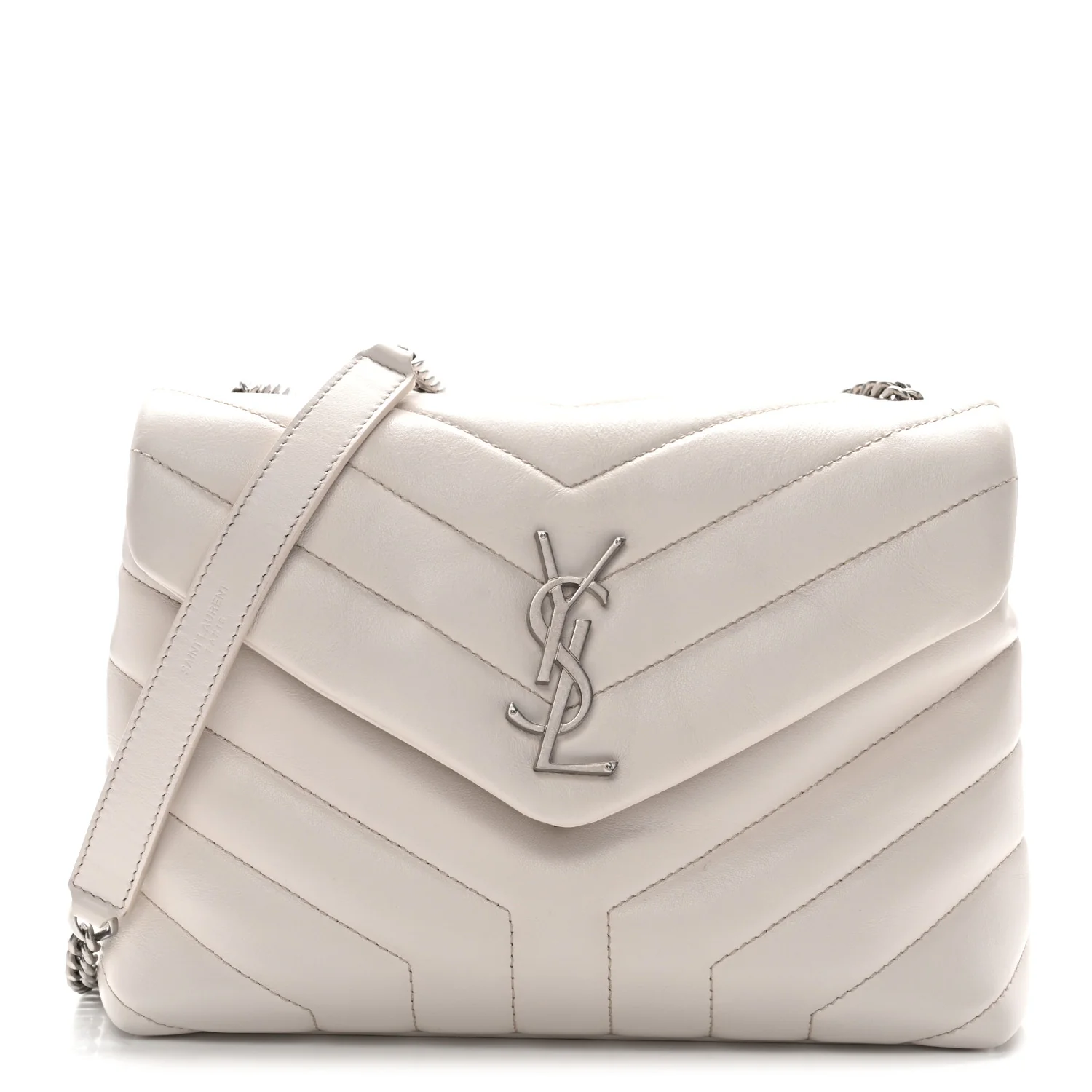 Calfskin Y Quilted Monogram Small Loulou Chain Satchel Ivory