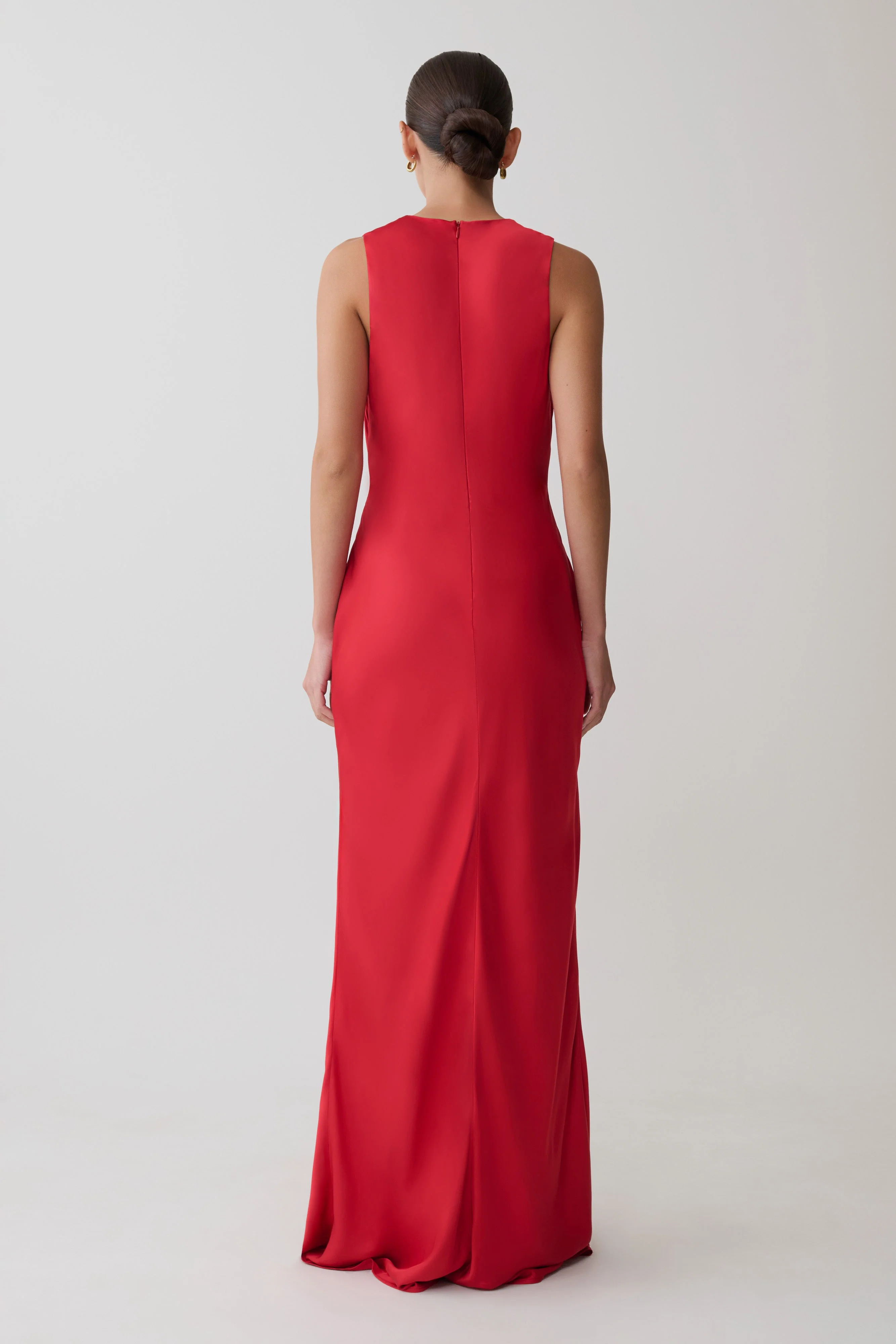 Esme Plunge Satin Maxi Dress - Red