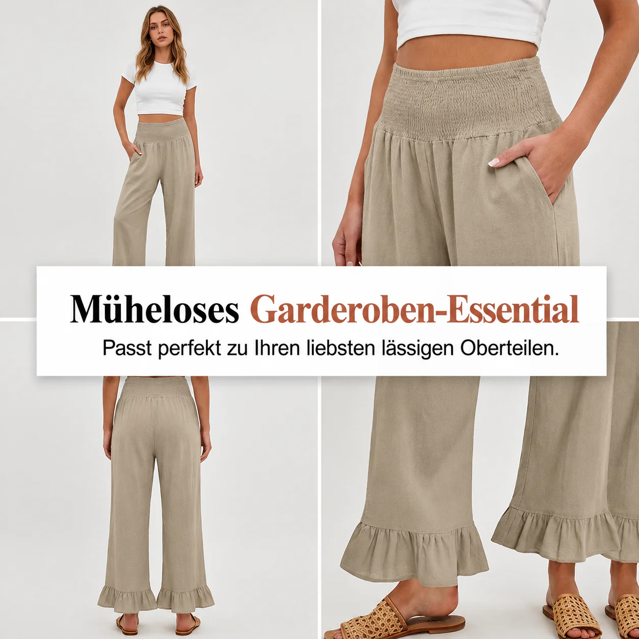 Pantalon large bohème avec ourlet à volants
