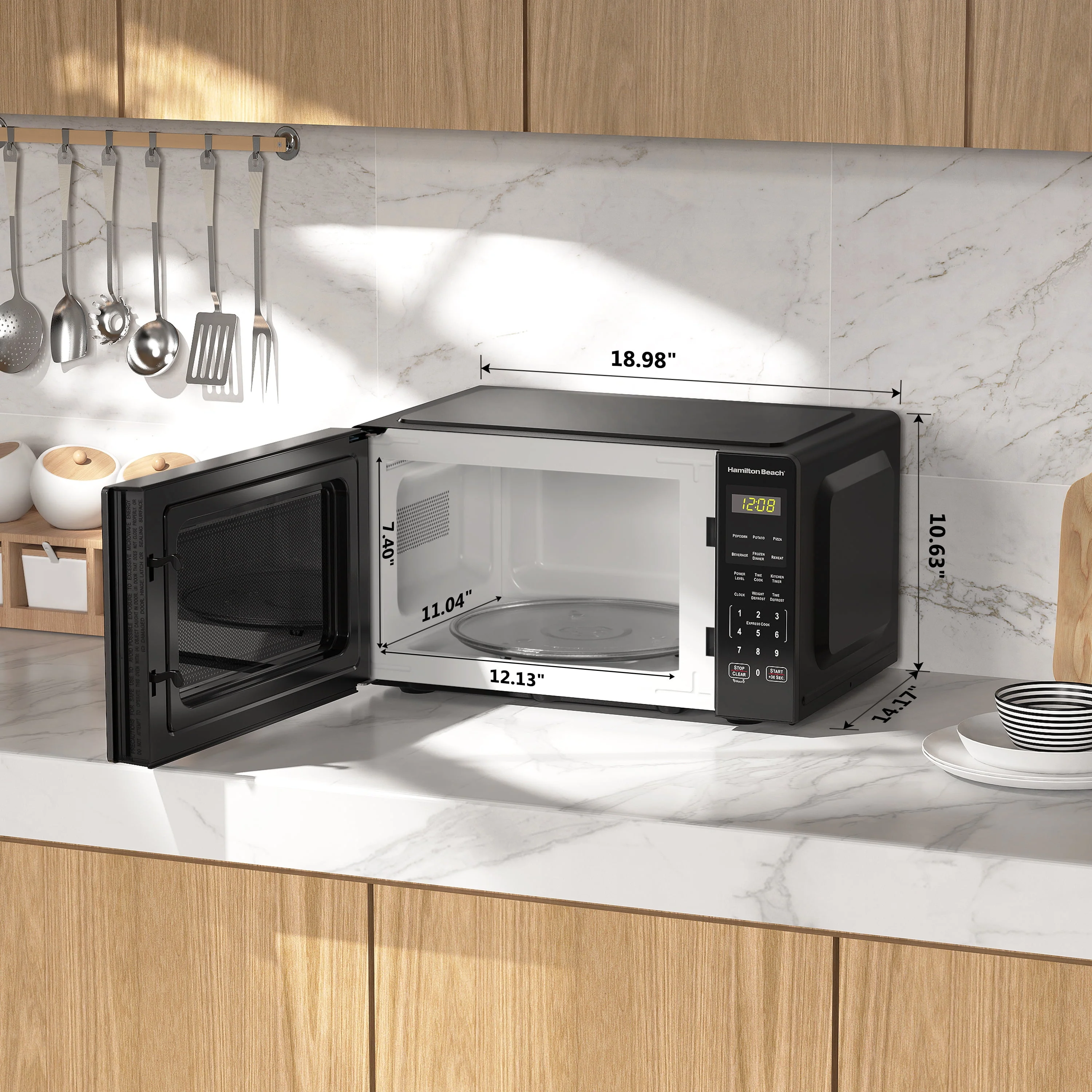 Hamilton Beach 0.9 cu ft Countertop Microwave Oven, 900 Watts, Stainless Steel, New