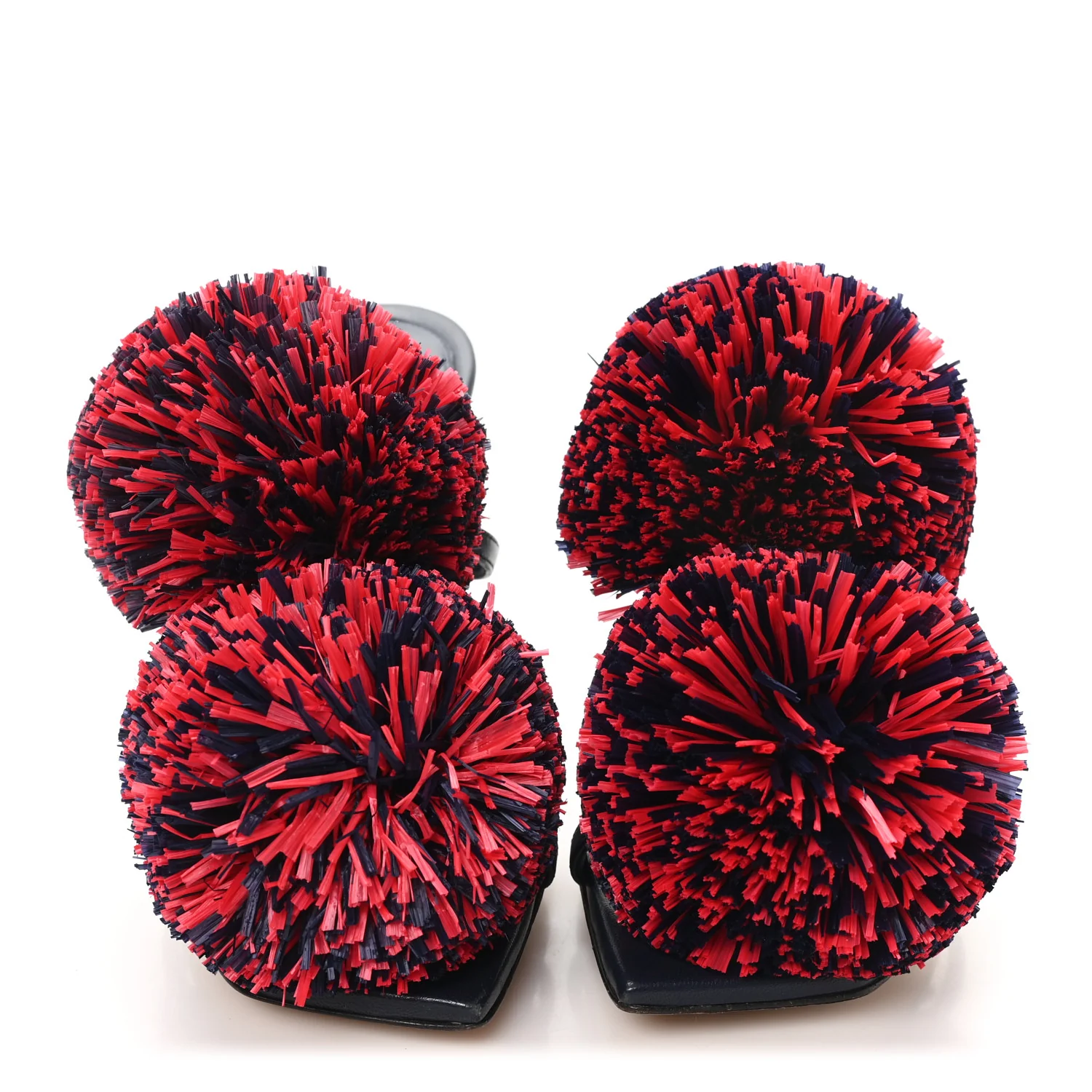 Calfskin Pom Slide Sandals 36 Navy Red