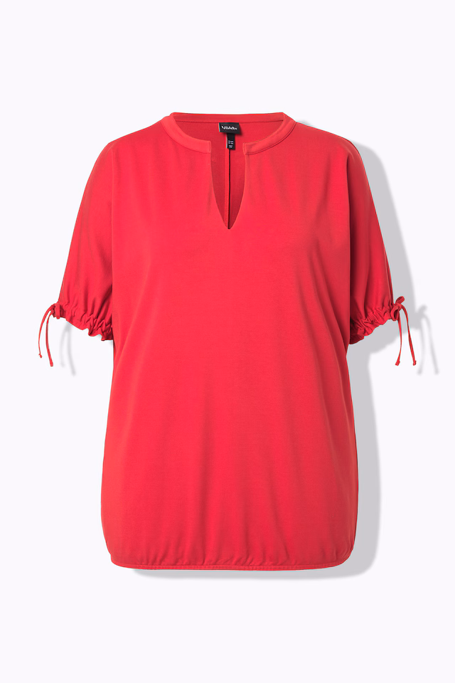 Drawstring Cuff Short Sleeve Elastic Hem Sweatshirt