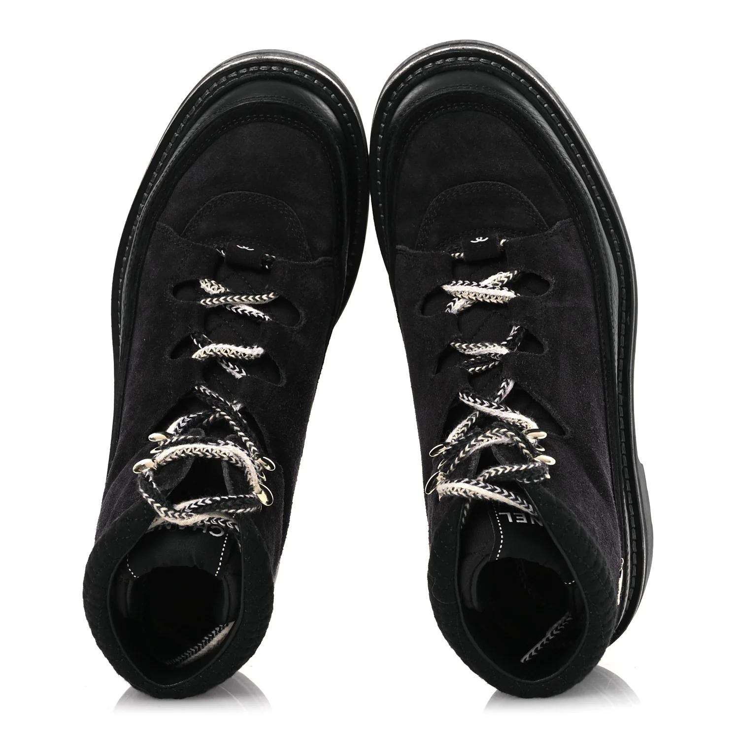 Suede Grained Calfskin CC Lace Up Boots 38 Black