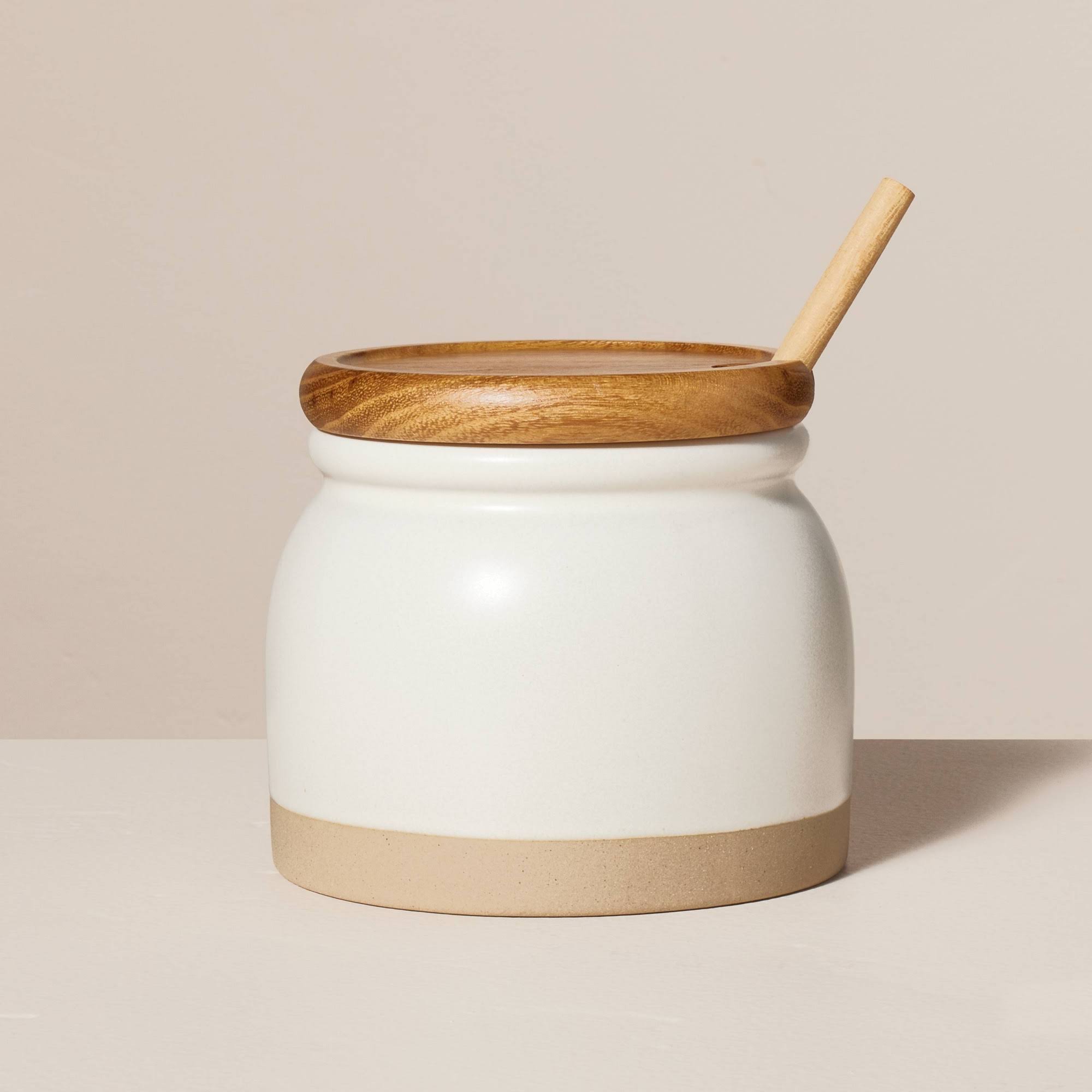 Hearth & Hand with Magnolia Stoneware Honey Pot with Wood Dipper & Lid - Cream & Clay - 16 oz