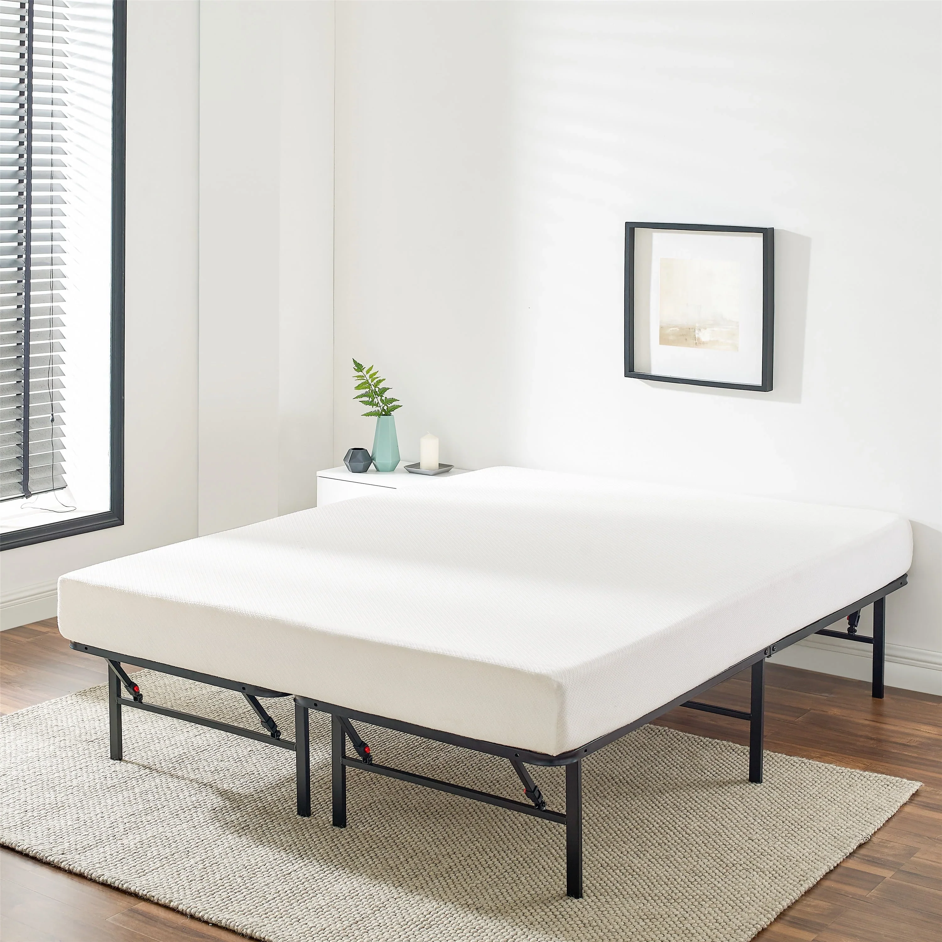 Mainstays 14 High Profile Foldable Steel Queen Platform Bed Frame, Black