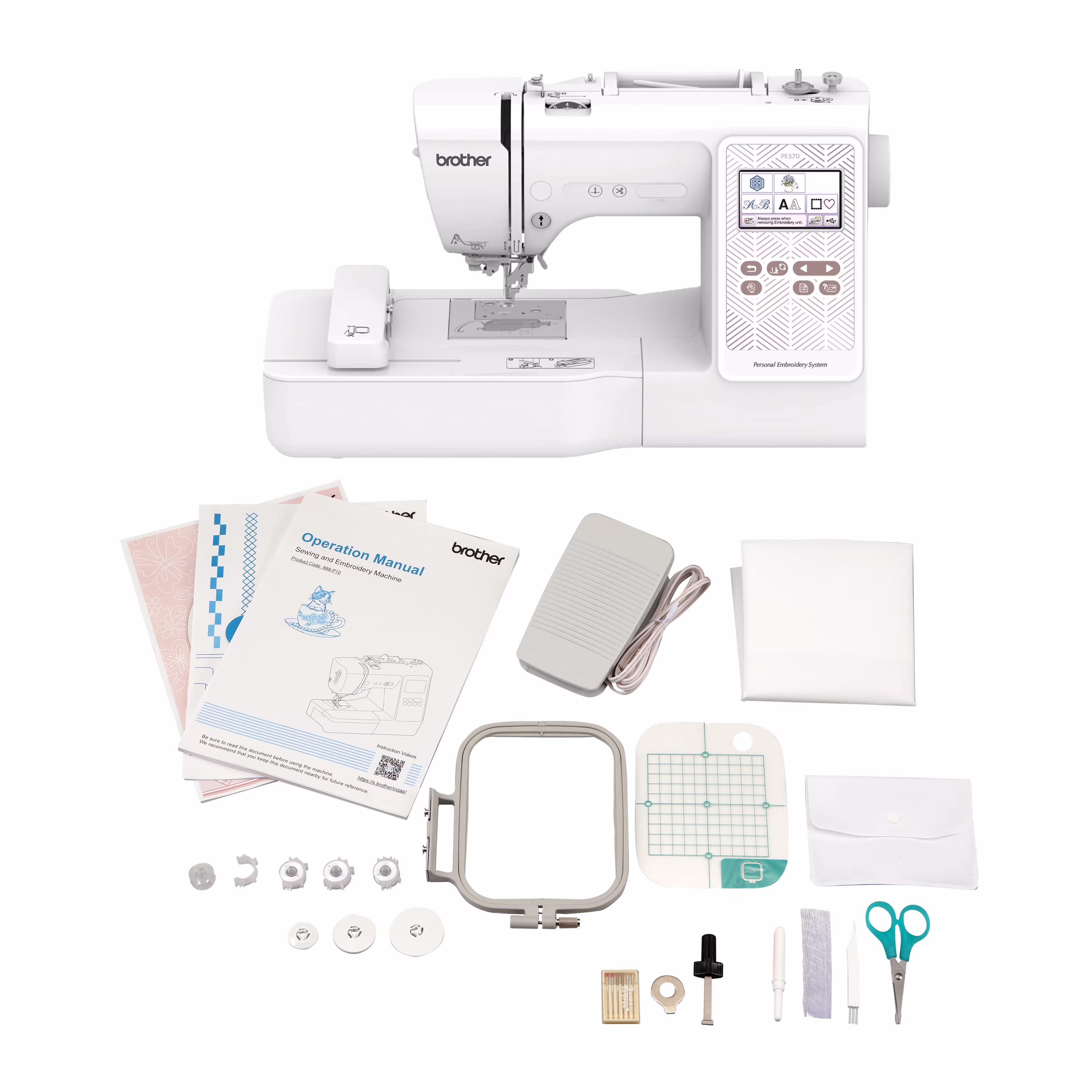 Brother PE570 Embroidery Machine with 135 Built - in Designs, Wireless Connectivity, and Artspira App Integration