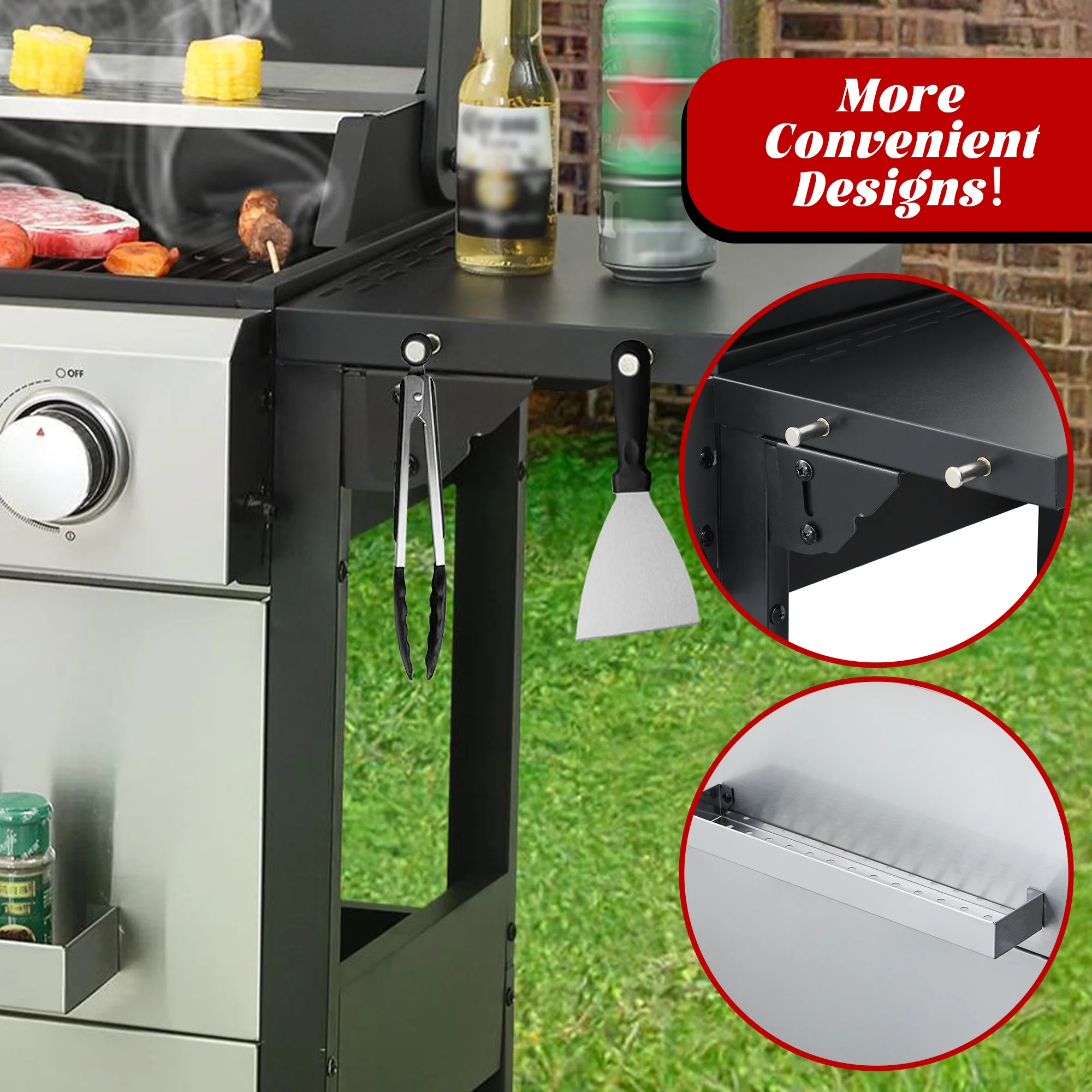 4-Burner Propane Gas Grill 34,200 BTU BBQ Grill, Stainless Steel Control Panel, Easy Ignition, Temperature Gauge, 2 Enameled Cooking Grids for Backyard BBQ - Image 7