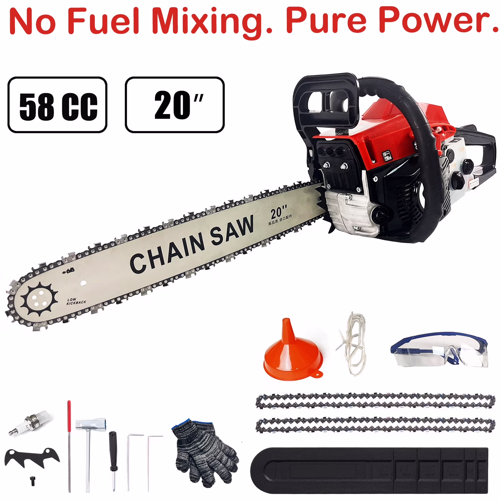 SUSUZI 20-inch Gas Chainsaw, 58CC 2-Stroke Engine, Auto Oiling & Fuel Mixing, Portable Cordless Chainsaw for Wood Cutting, Tree Trimming, Farm, Garden, and Ranch Use