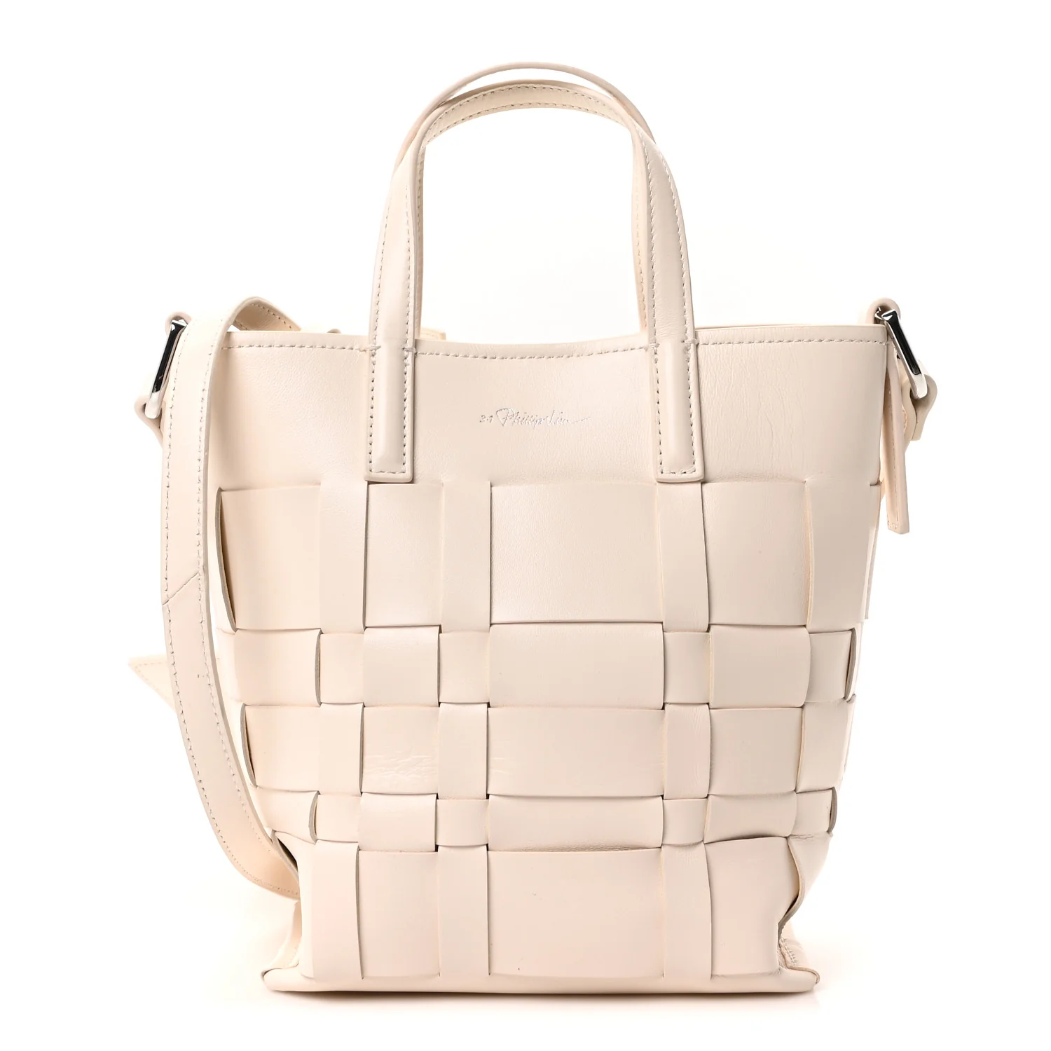 Smooth Calfskin Odita Mini Modern Lattice Bucket Bag Off White