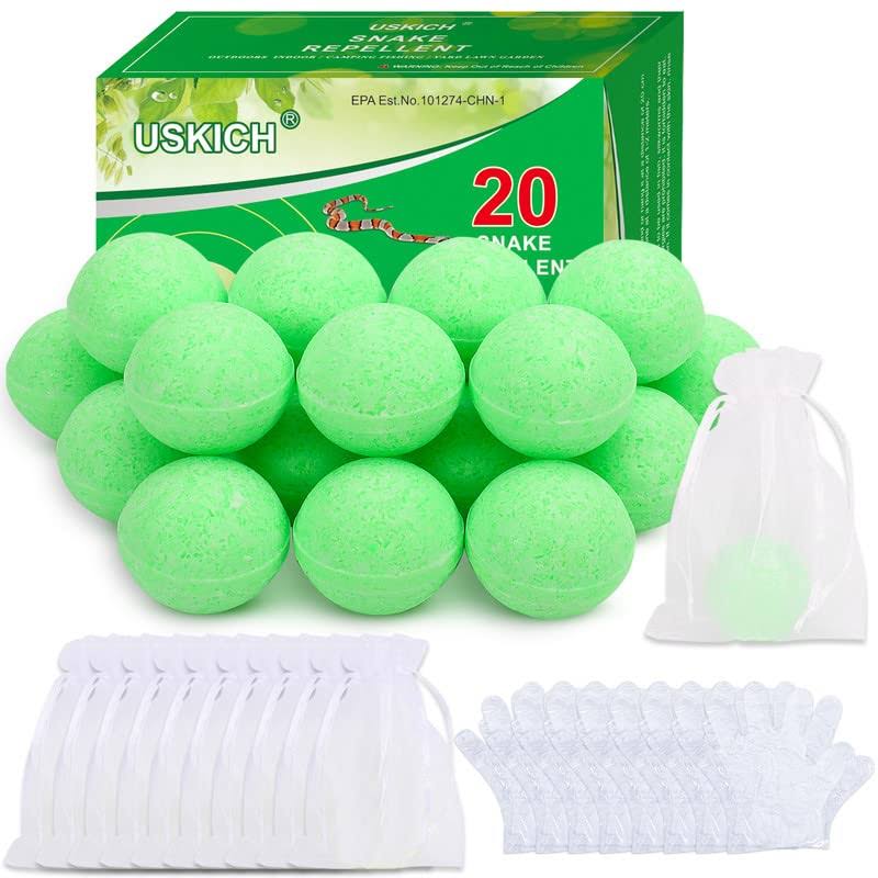 USKICH 20pcs Snake Away Repellent, Repellent Balls for Outdoors Indoor Snakes Rats and Other Pests, Yard Lawn Garden Camping Fishing, Pest Insect