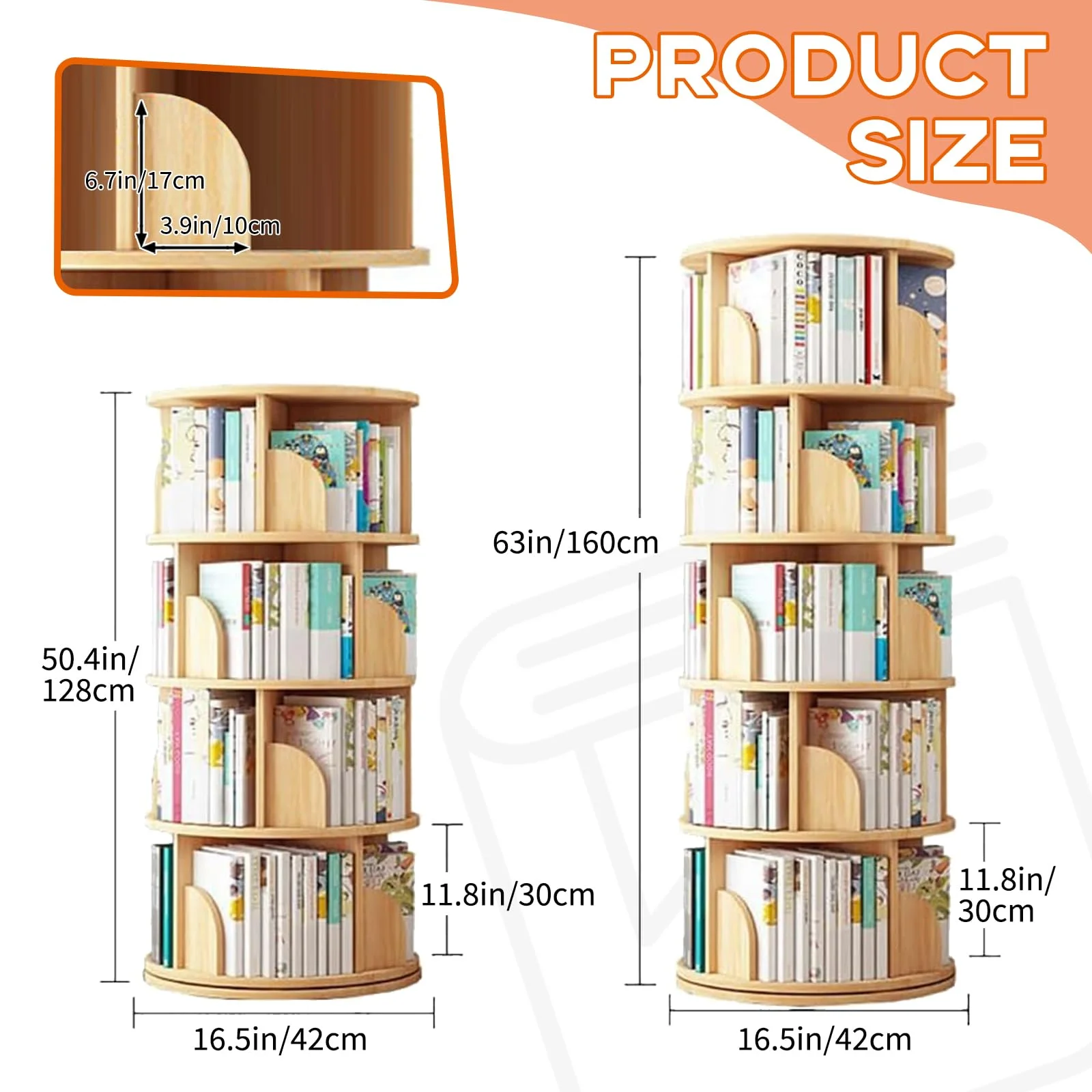 Rotating Bookshelf Tower, 4/5 Tier Circular Bookcase for Kids&Adults, Wood 360 Floor Standing Book Storage Rack, Spinning Bookshelfs Tower for Classroom Playroom Study Bedroom