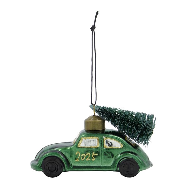 Car julepynt 10,5x5,5 cm grønn gull