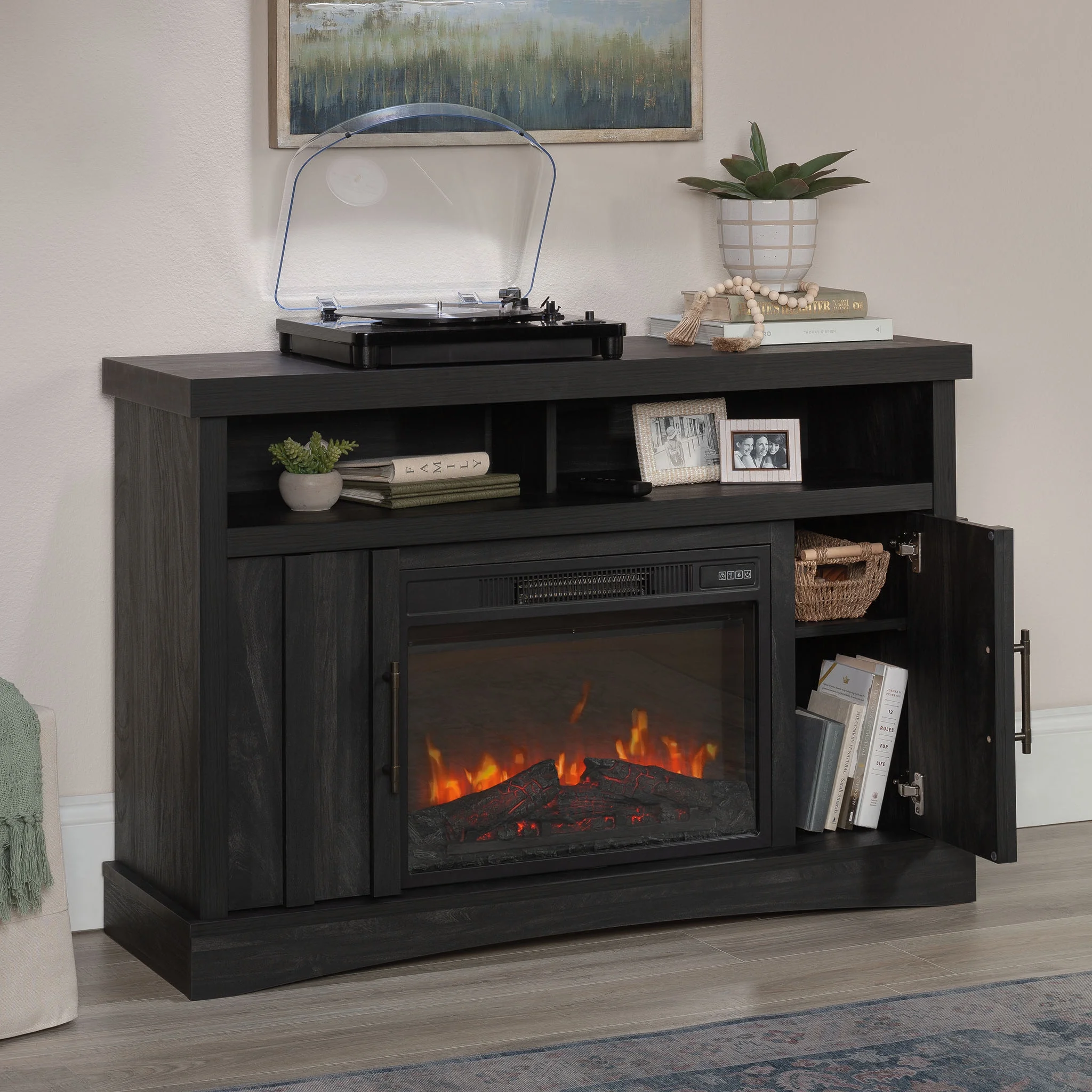 Entertainment/Fireplace TV Stand for TV's up to 50", Black Finish - Image 4