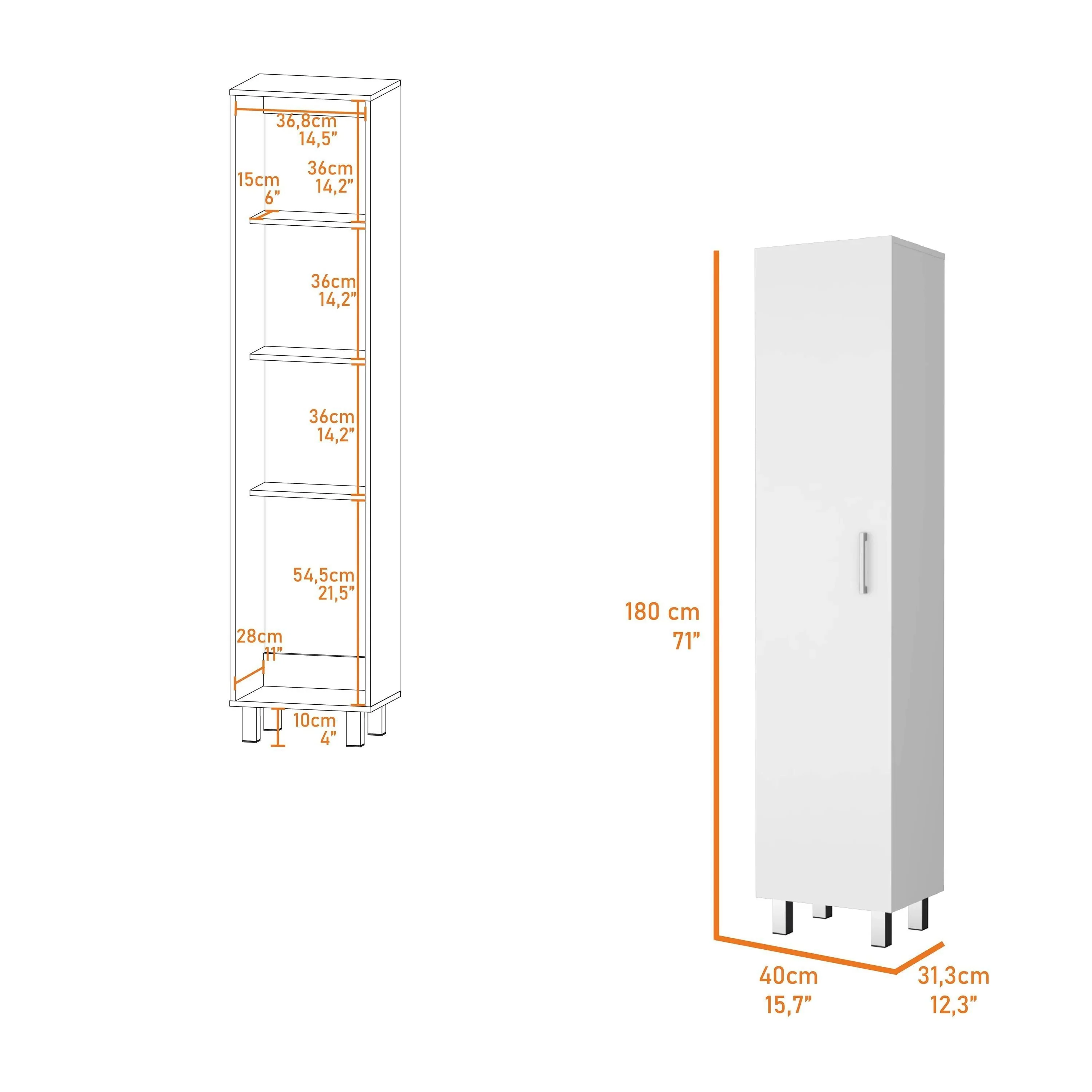 Clarno Tall Storage Cabinet, Single Door with Broom Hangers,White Image 4
