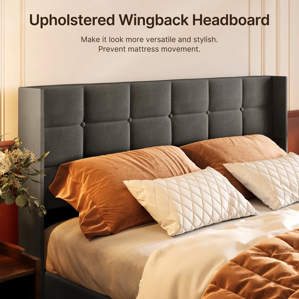 Full Lift Up Storage Bed, Full Size Bed Frame with Big Underneath Storage Modern Wingback Headboard No Box Spring Needed Gray(Full/Gray) - Image 5