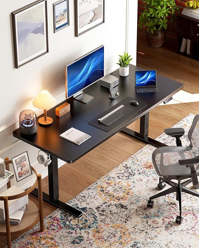 48 x 24 inch Electric Standing Desk, Height Adjustable Table with Headphone Hooks Cable Manager, Sit to Stand up Desk for Home Office, Vintage Brown(48" x 24"/Black) - Image 2