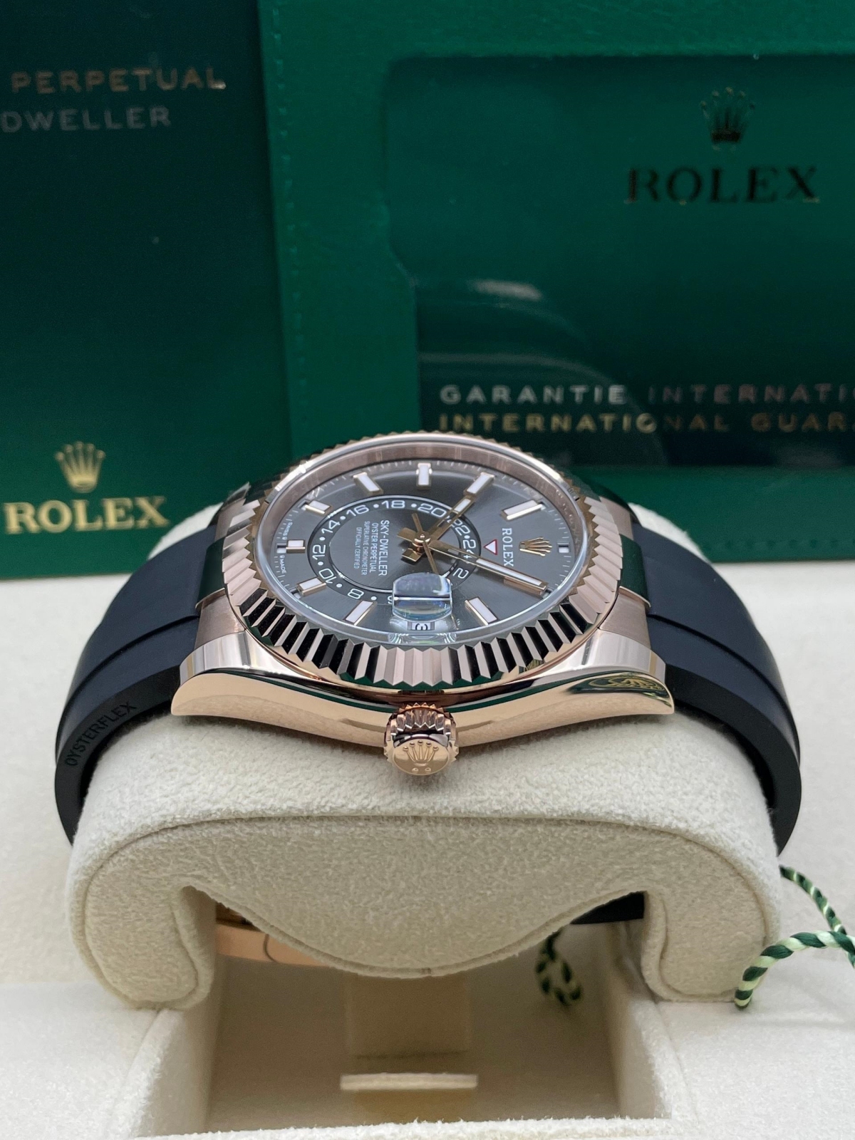 [Super Clone]RLX  Sky-Dweller 42mm Rose Gold Slate Dial Oysterflex - 336235