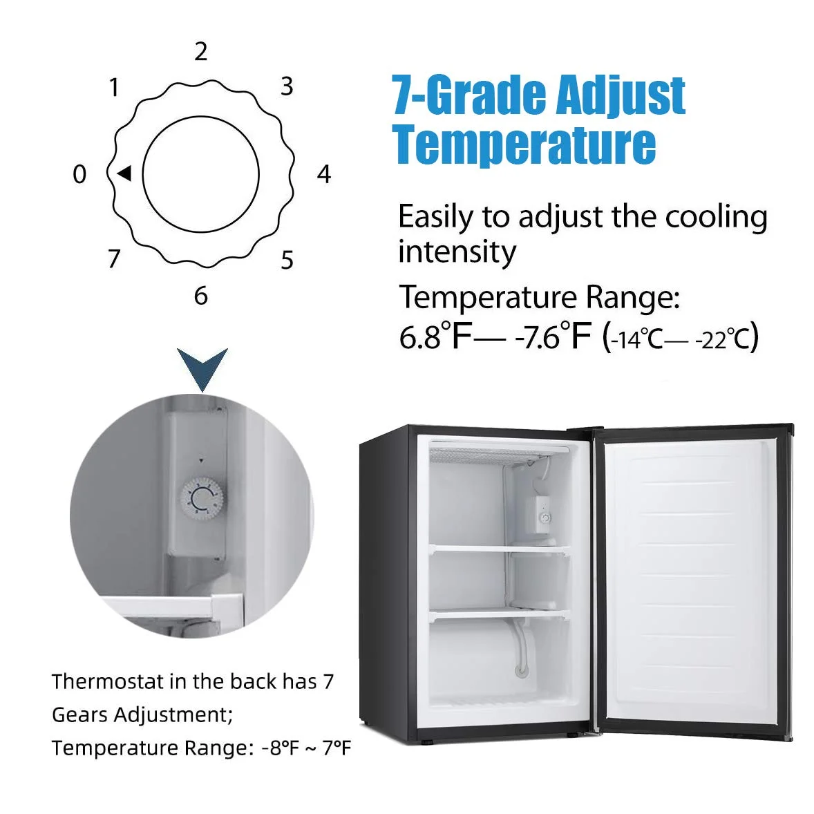 3.2Cu.ft Upright Freezer, Compact Freezer with Removable Shelves, Adjustable Thermostat for Home/Kitchen/Office, Black(Black) - Image 6