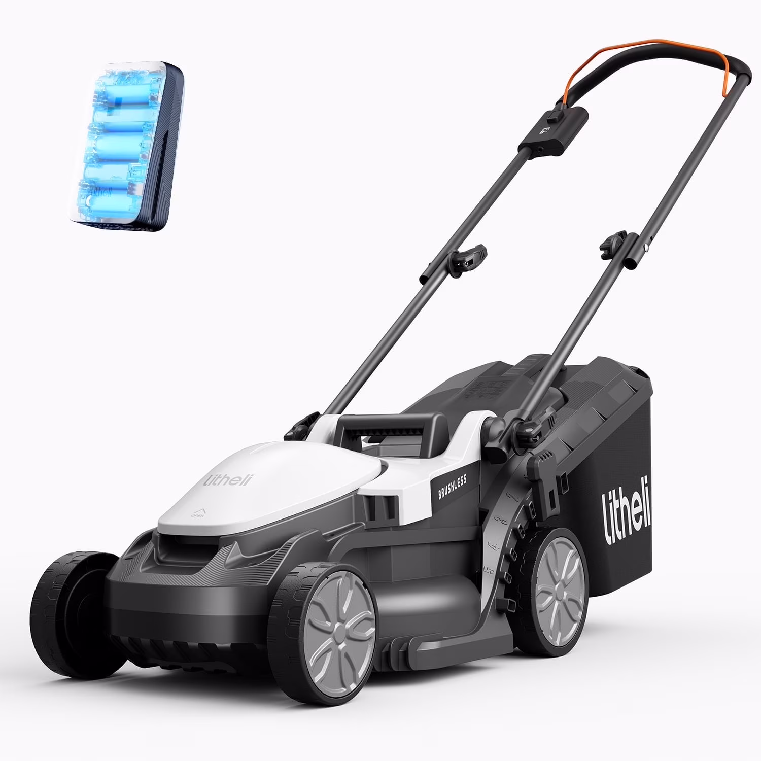 Cordless Lawn Mower, 13" 20V Electric Lawn Mowers, Brushless Motor, 5 Heights Adjustment, with 4.0Ah Portable Battery(Brushless 13 Inch)