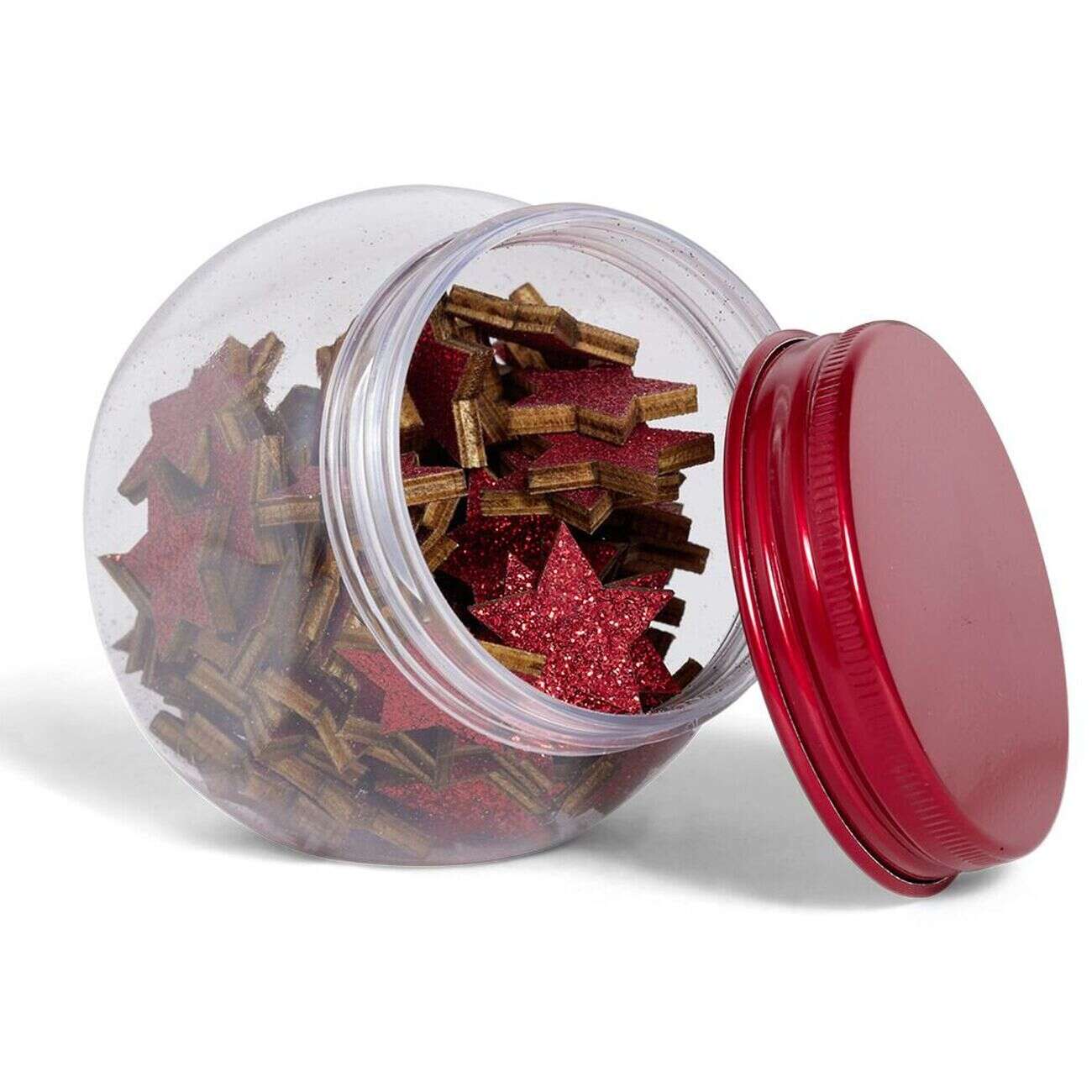 Étoile décoration de table bois rouge pailleté x80