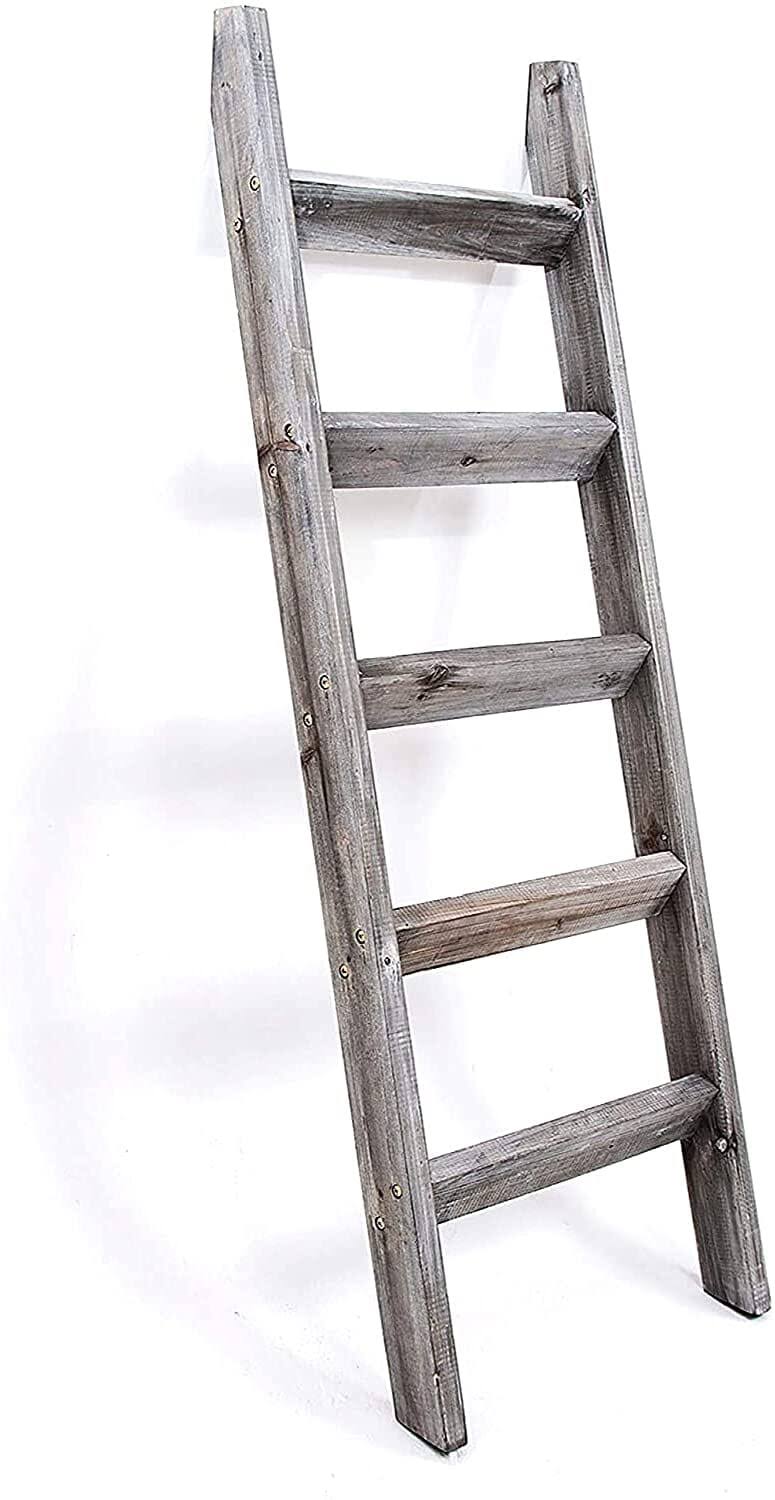 Hallops 5ft Blanket Ladder | Thick, White | Wood Rustic Shelf