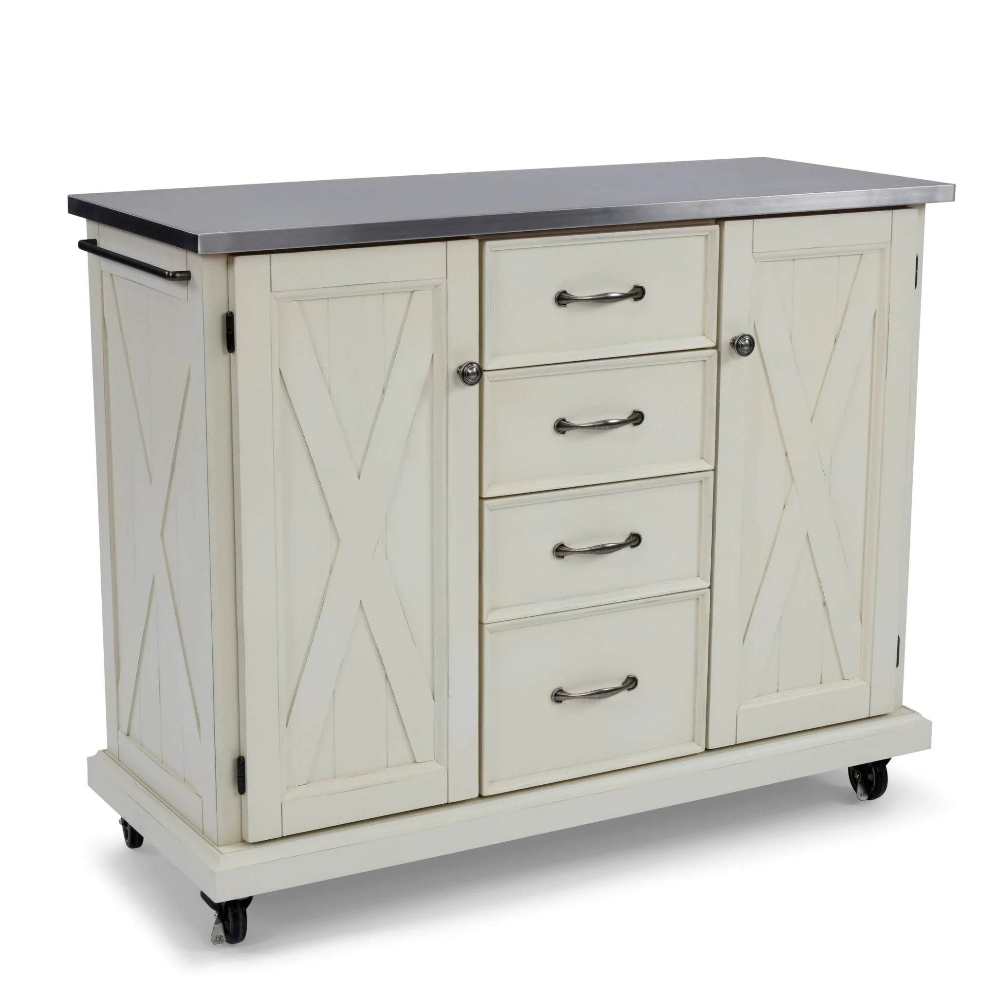 Homestyles Seaside Lodge Off - White Kitchen Cart with Stainless Steel Top - 45' x 16' x 36'
