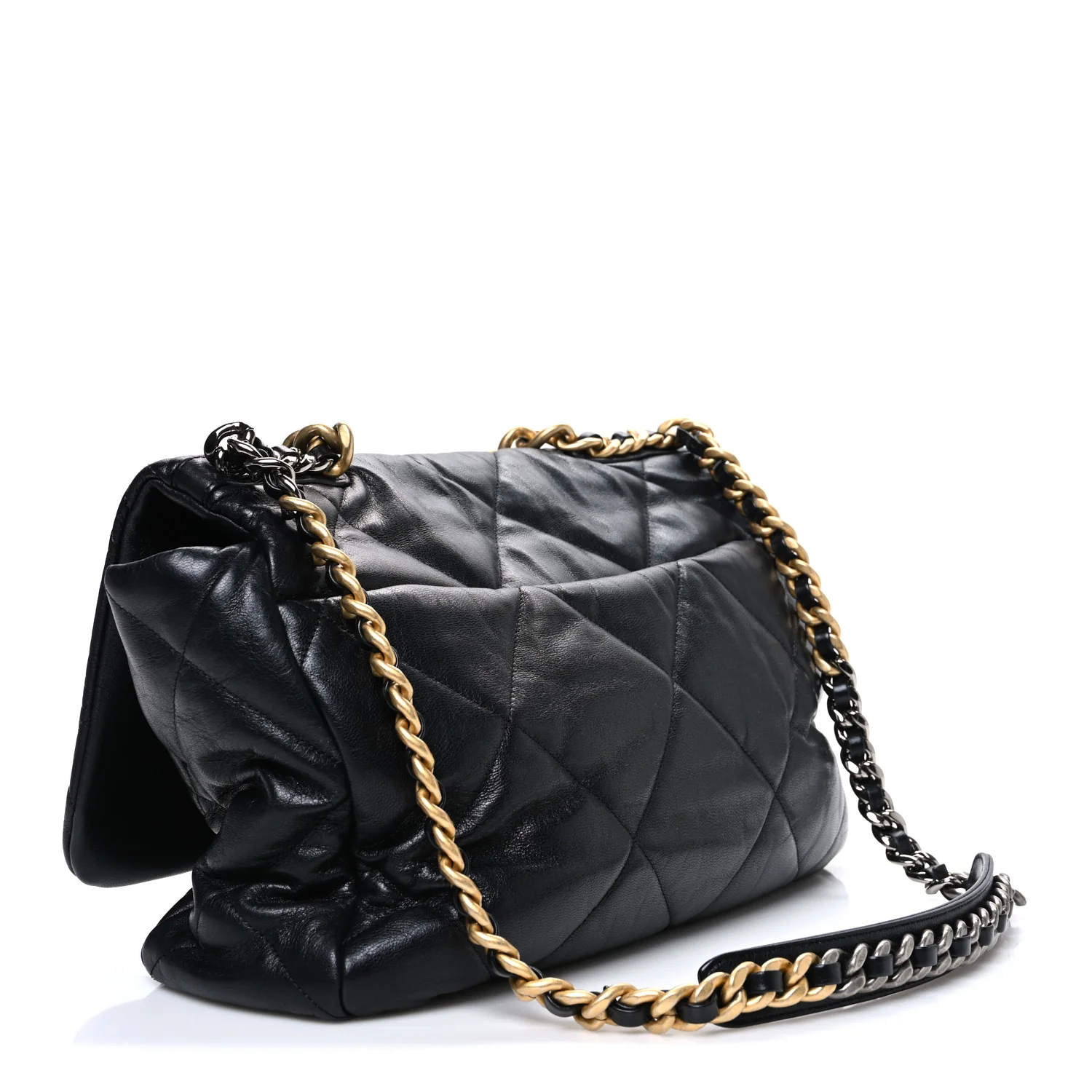 Shiny Goatskin Quilted Maxi Chanel 19 Flap Black
