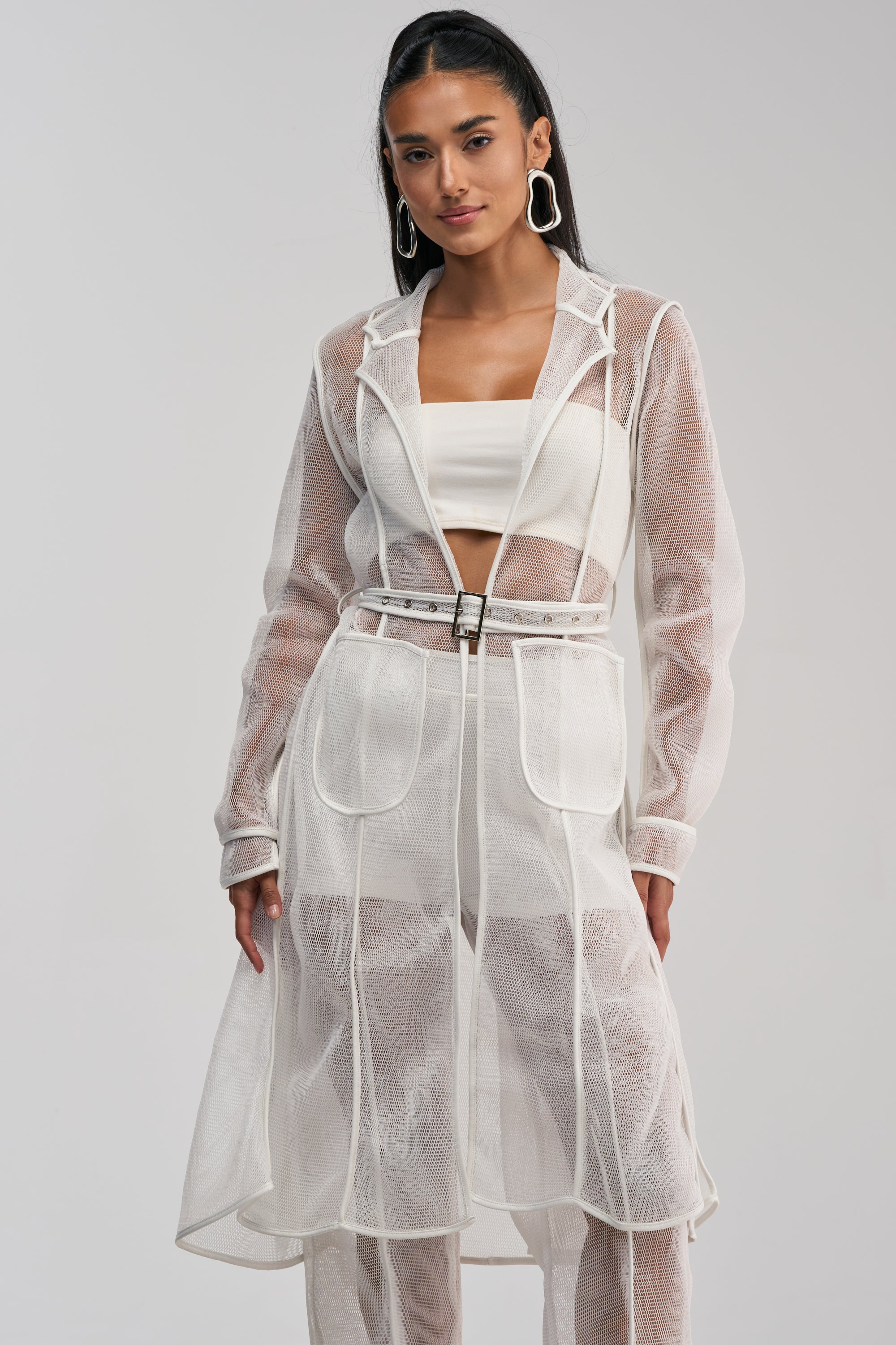 ONE TO WATCH MESH TRENCH IN WHITE - Akira Store