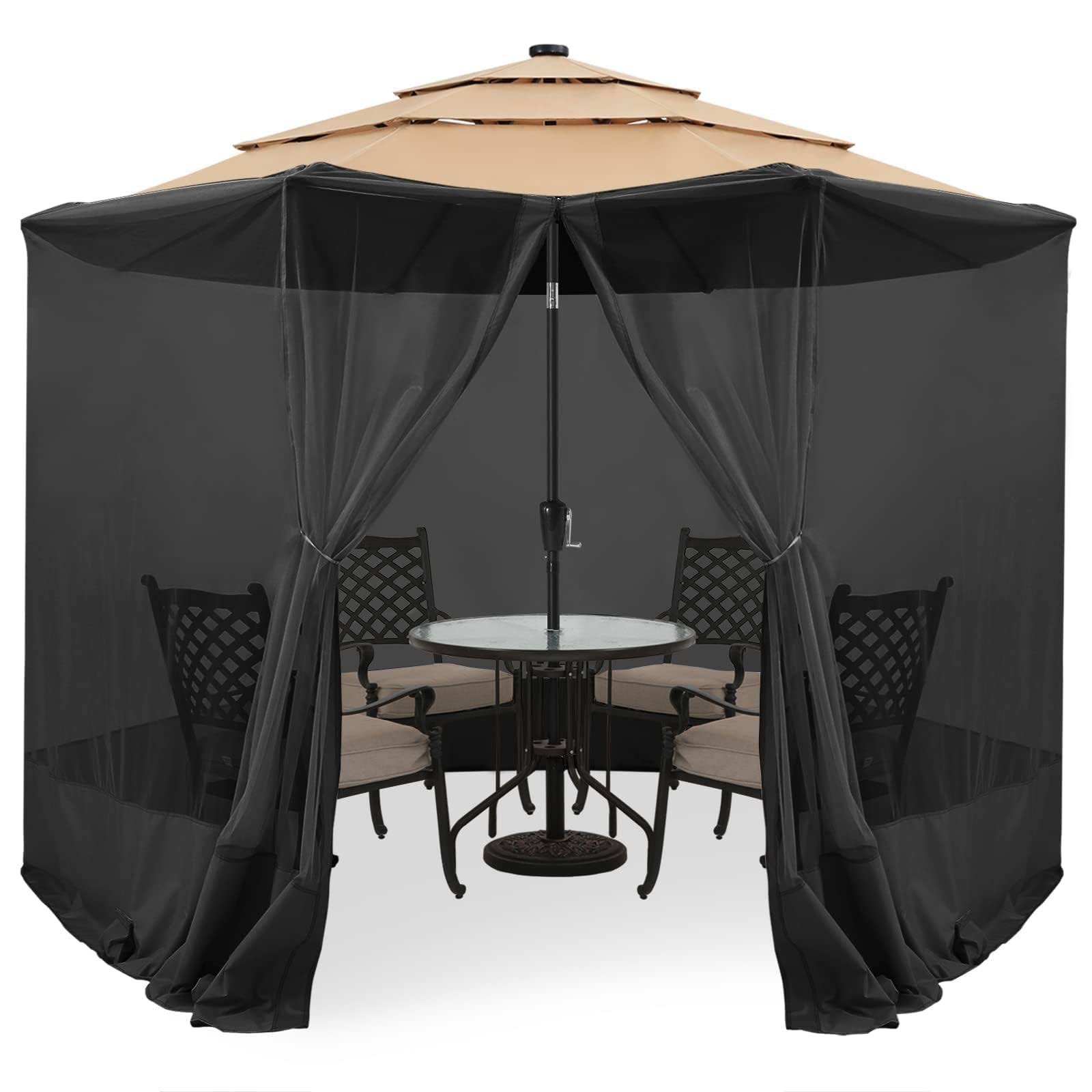 Outdoor Wind Upgrade 9ft-11ft Patio Umbrella Netting Black
