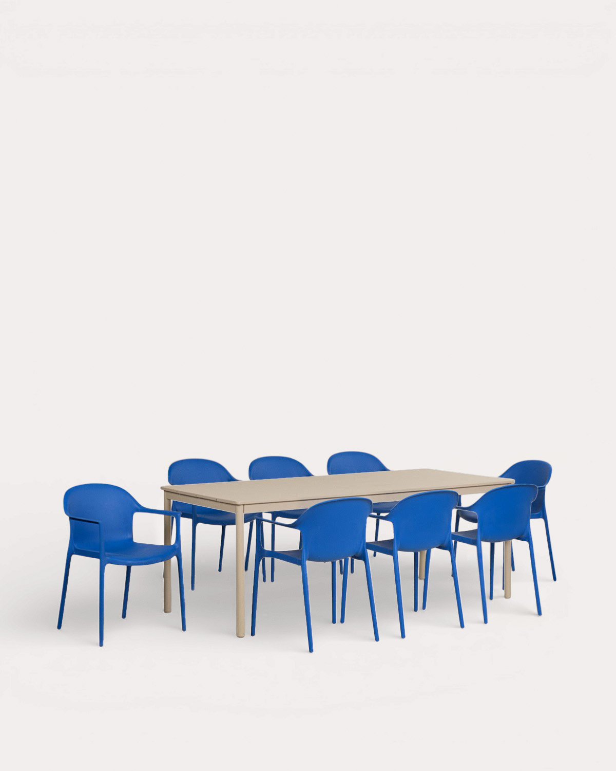 Set Dessie - Juana - Set de Mesa Rectangular de Metal (200x90 cm) Dessie y 8 Sillas con Reposabrazos de Polipropileno Juana de Exterior
