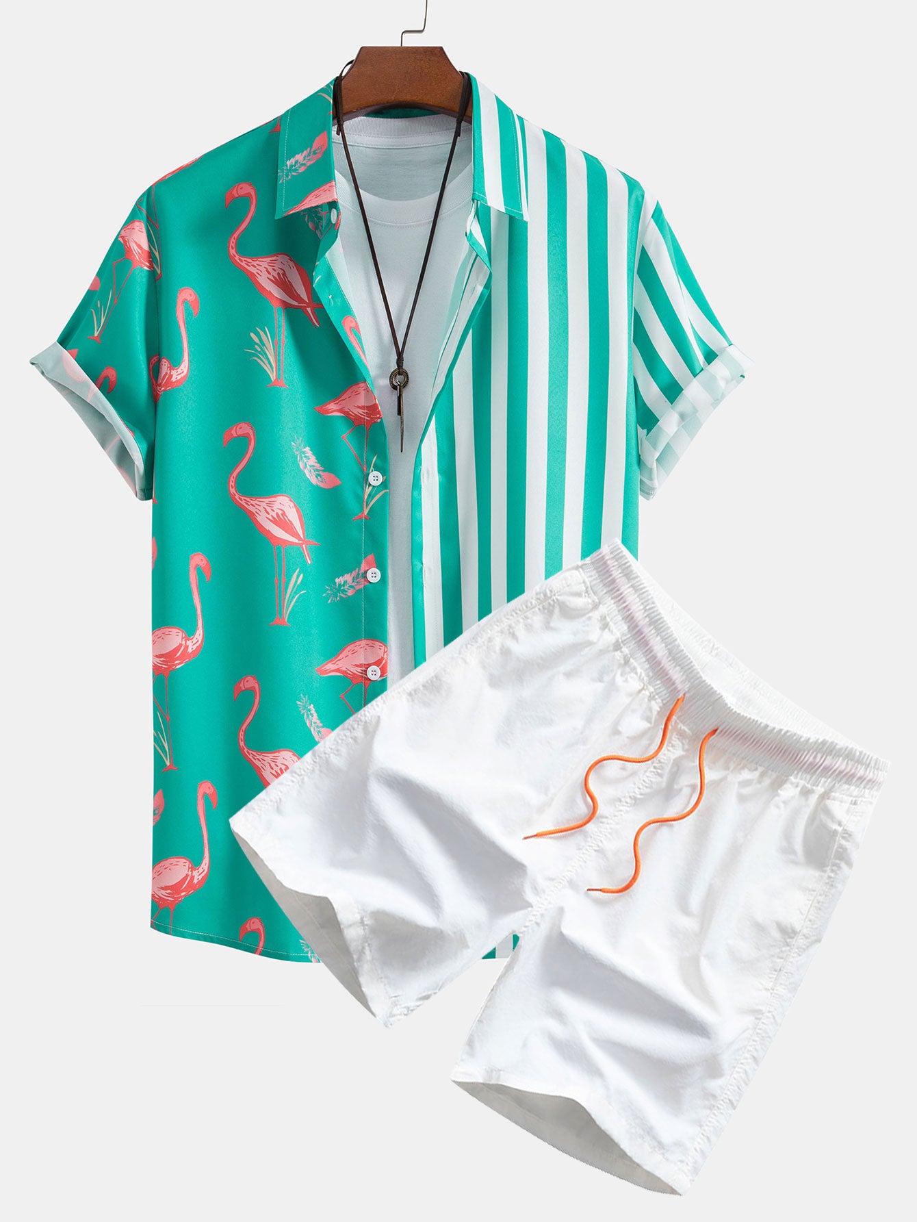 Chemise à rayures flamant rose et short de bain