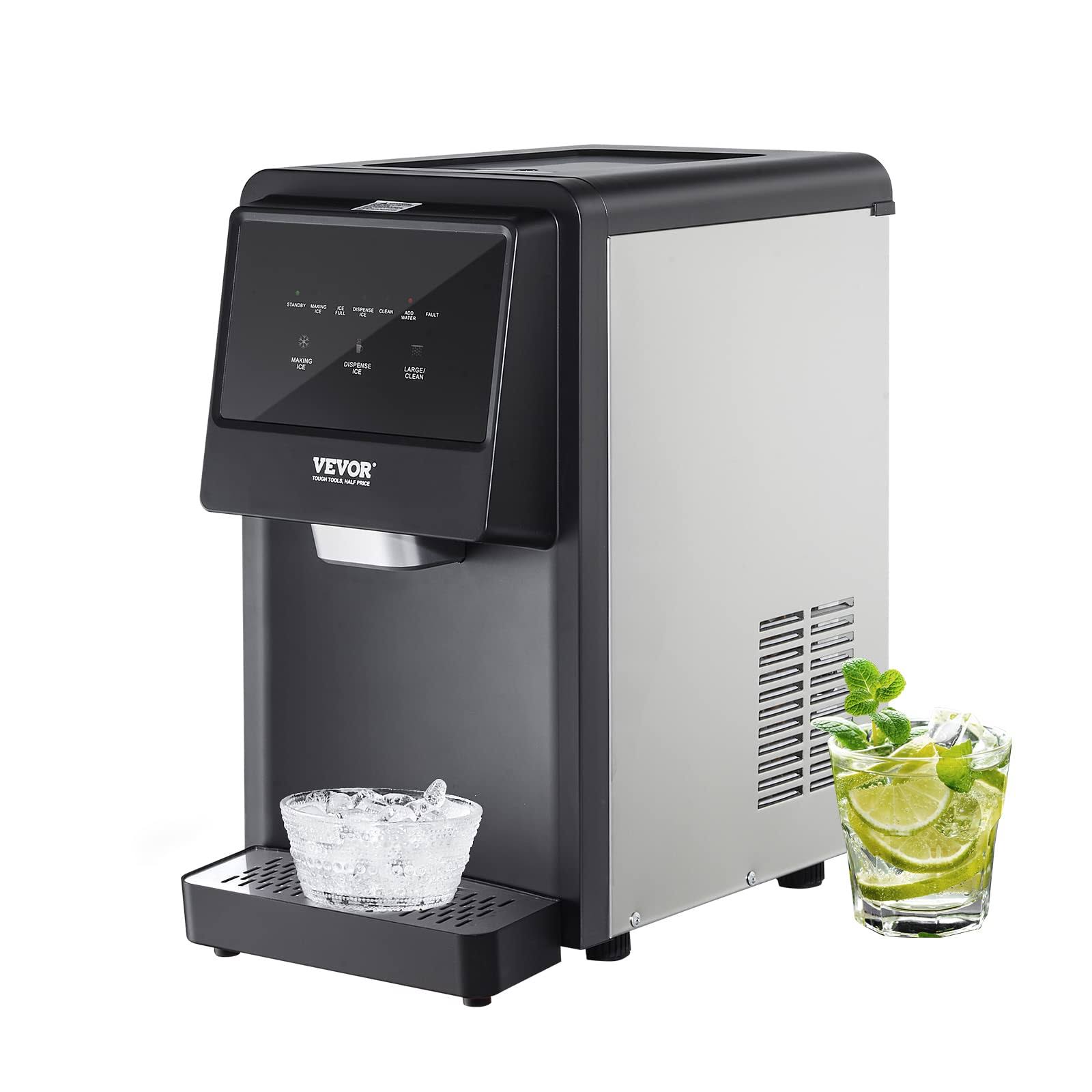 VEVOR Nugget Ice Maker, 62lbs in 24hrs Nugget Ice Dispenser, 6 lbs Ice Capacity Auto Self-Cleaning Ice Maker with Water Filter, Automatic Water